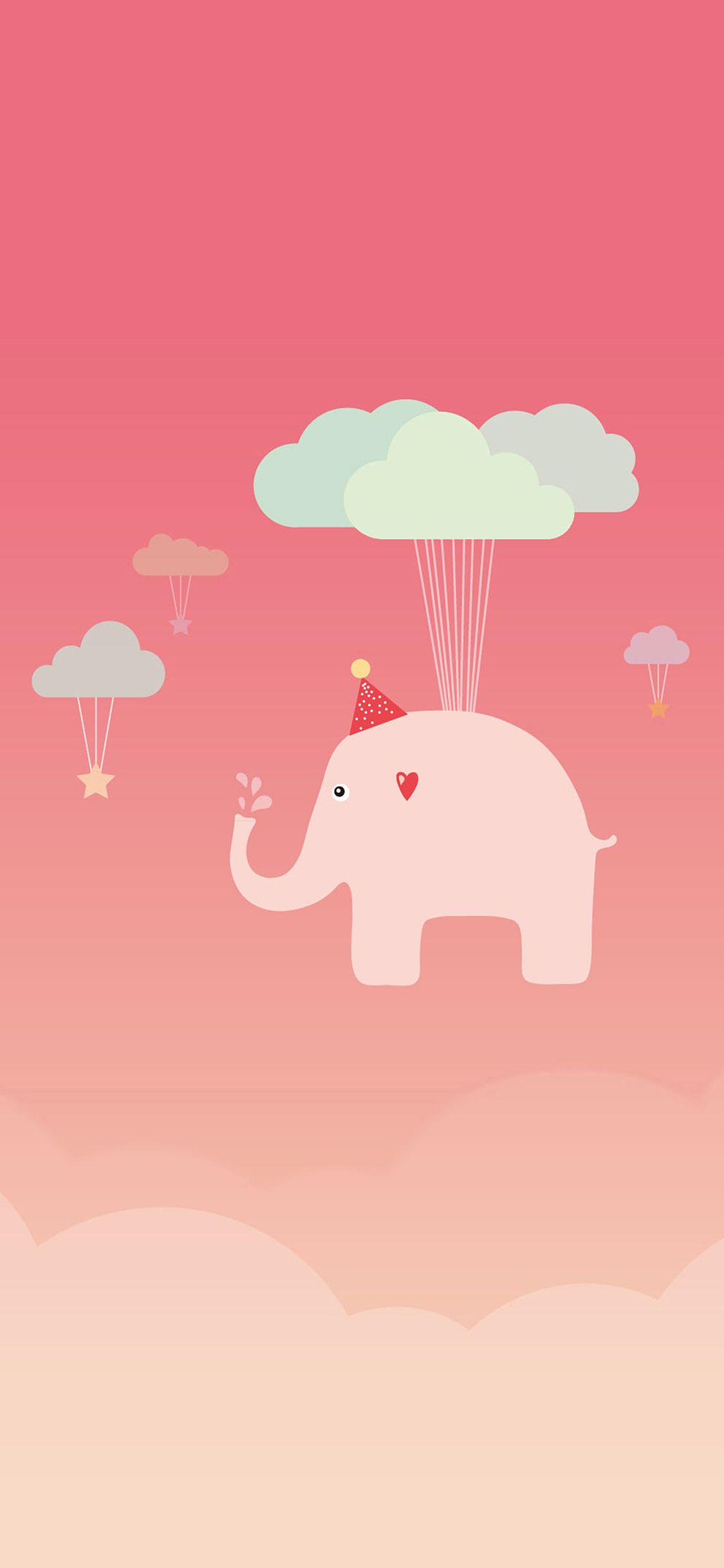 iPhone X wallpaper. cute elephant illustration art pink fly