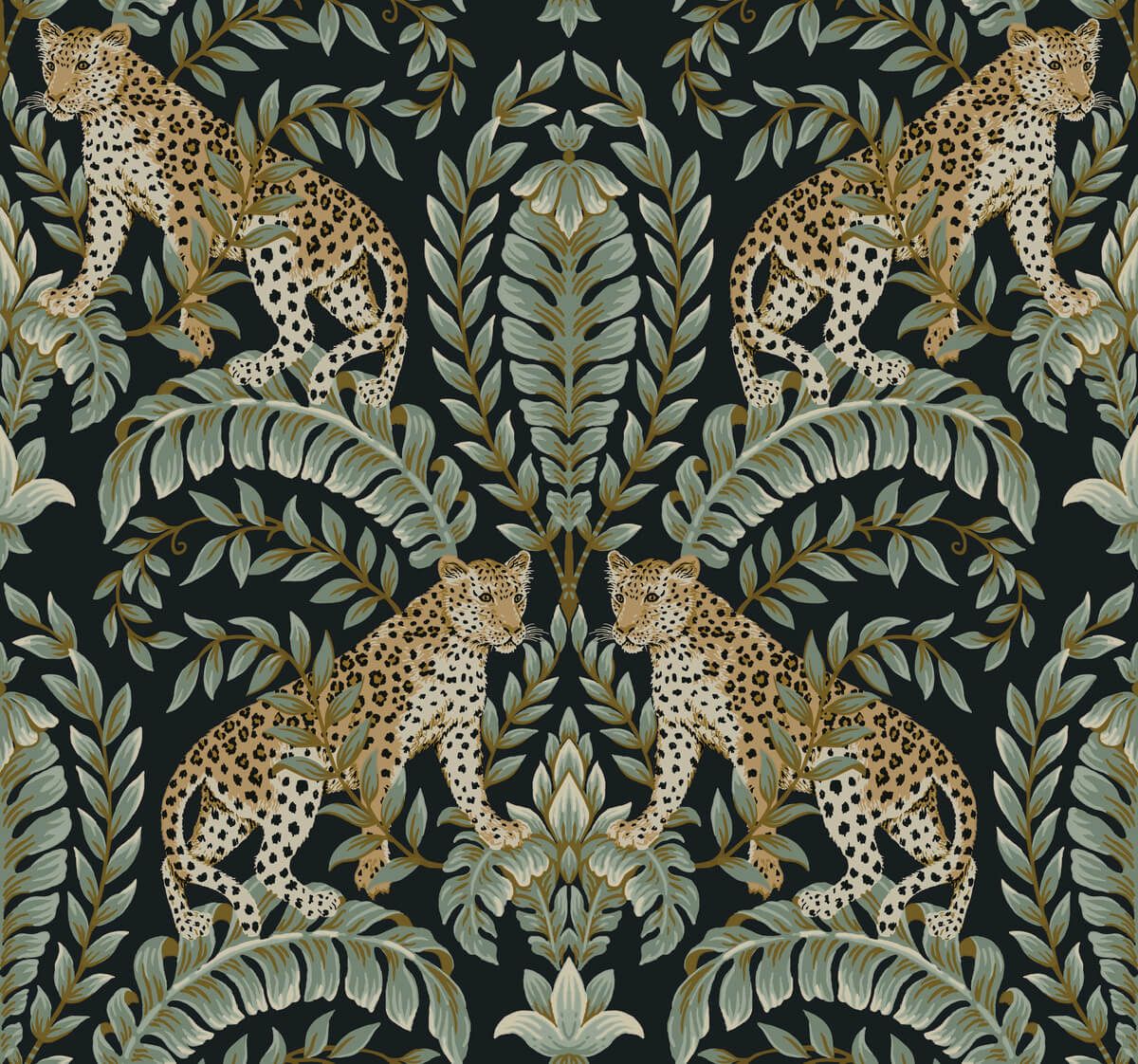 Ronald Redding 24 Karat Jungle Leopard Wallpaper & Green