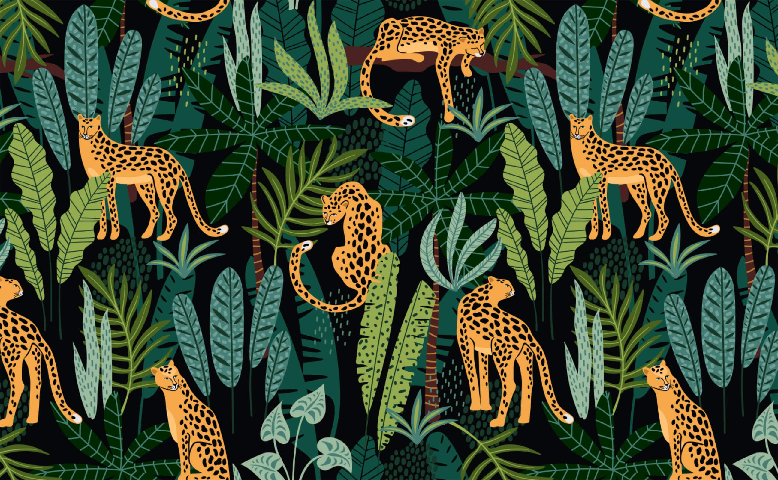 Lush Jungle Night Leopard Pattern Wallpaper for Walls