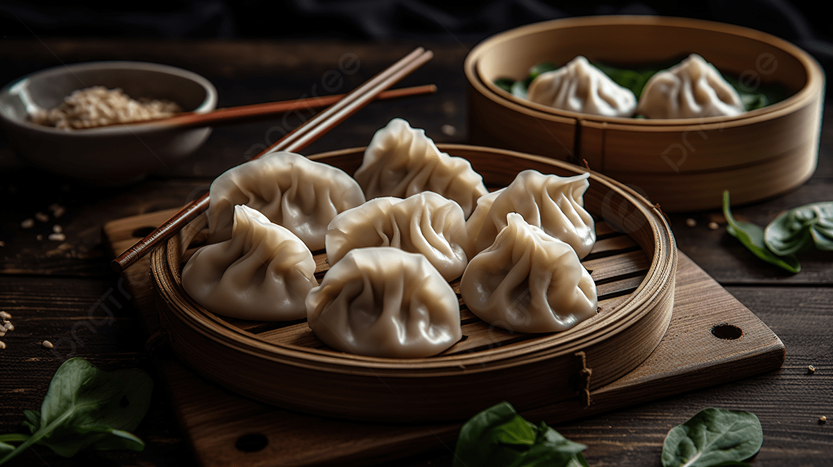 Chinese Dumpling With Mint Leaves Background, Picture Of Dumplings Background Image And Wallpaper for Free Download