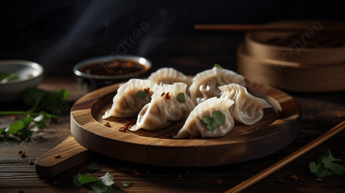 Chinese Dumplings On A Wooden Table With Chopsticks And Herbs Background, Dumplings Picture Background Image And Wallpaper for Free Download