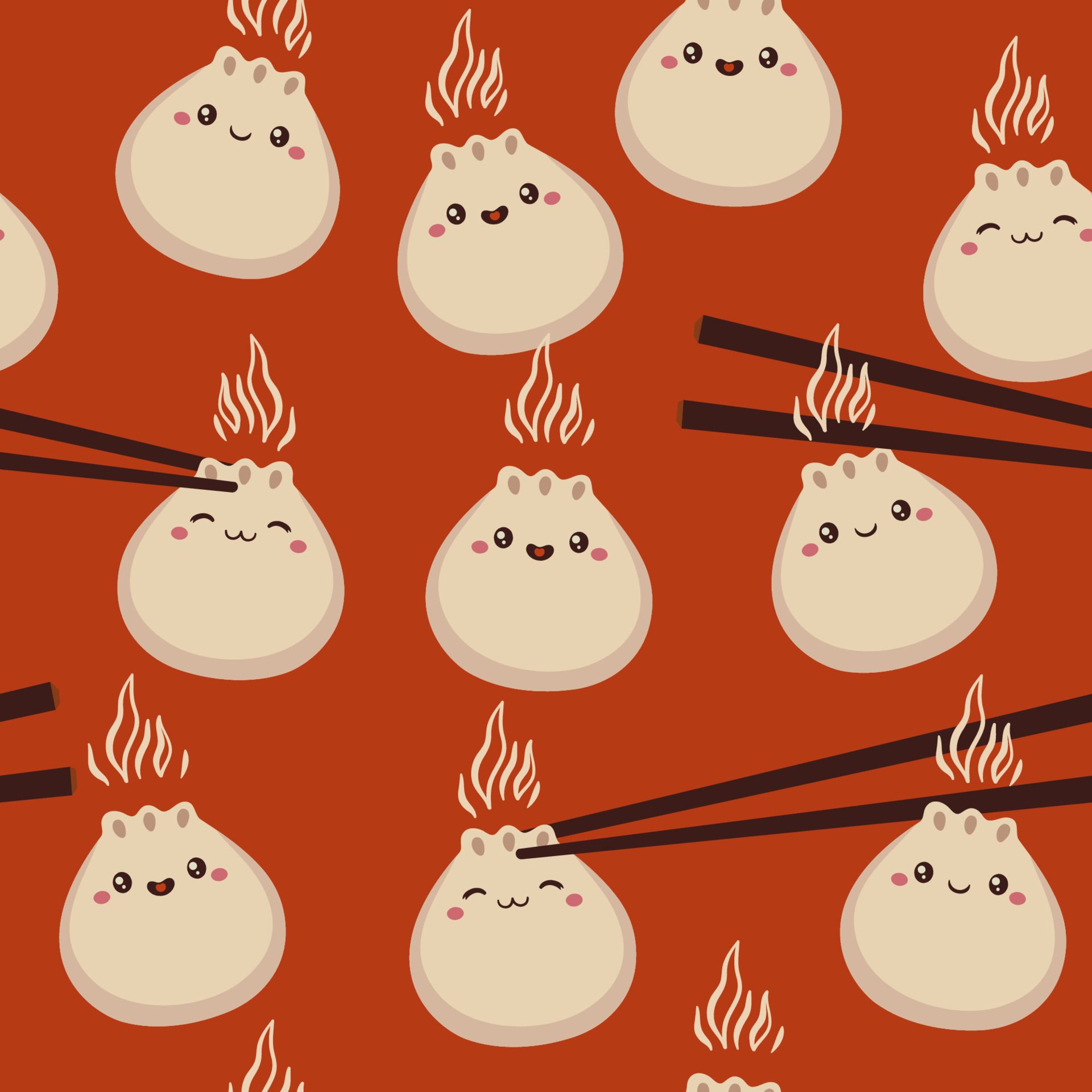 Seamless pattern with dumplings on a red background. Vector graphics