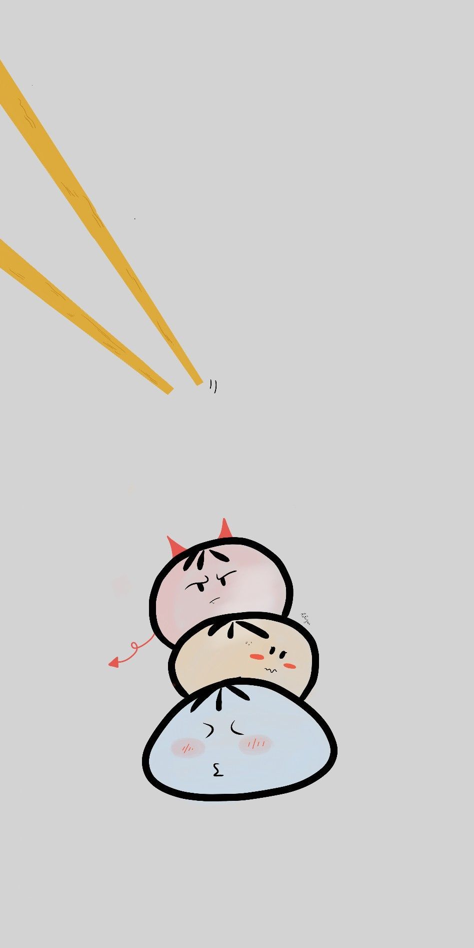 Cute Trio Dumplings X Chopsticks 16:9 • Wallpaper Lockscreen Paper Color Background Minimalist • 23 8 20