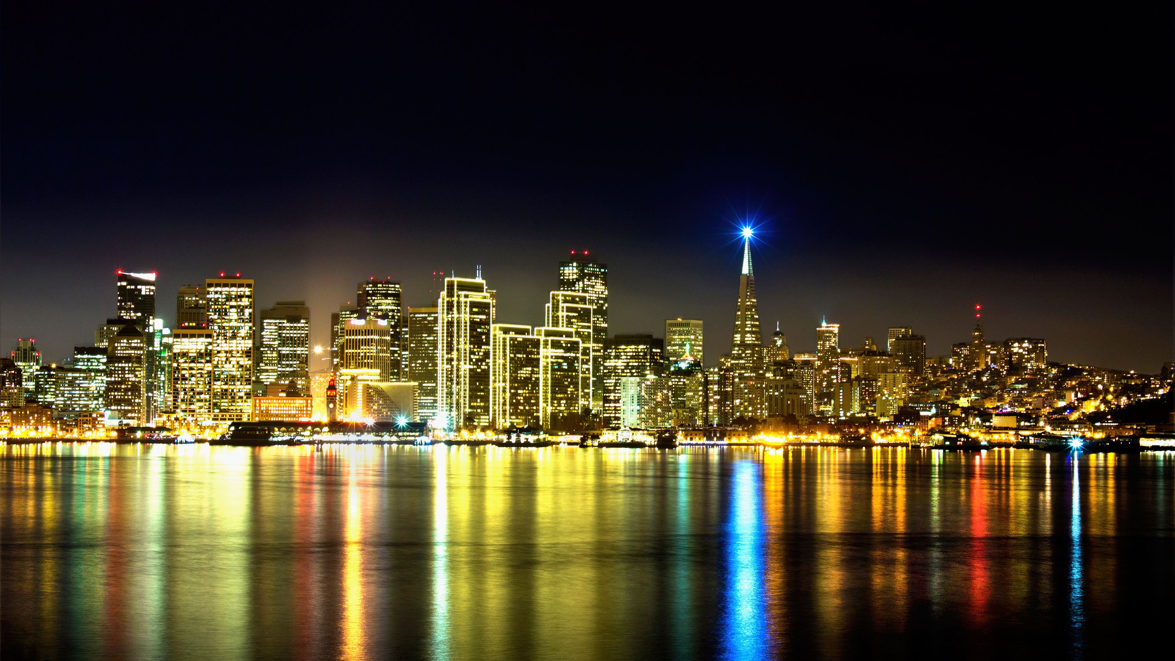 Treasure Island Wallpaper 4K, San Francisco, Night, City lights