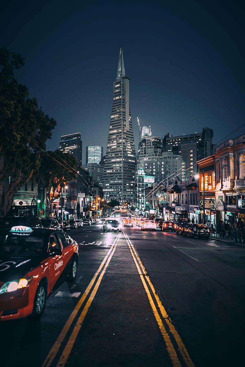 Night city, street, city lights, road, san francisco, usa, HD phone wallpaper