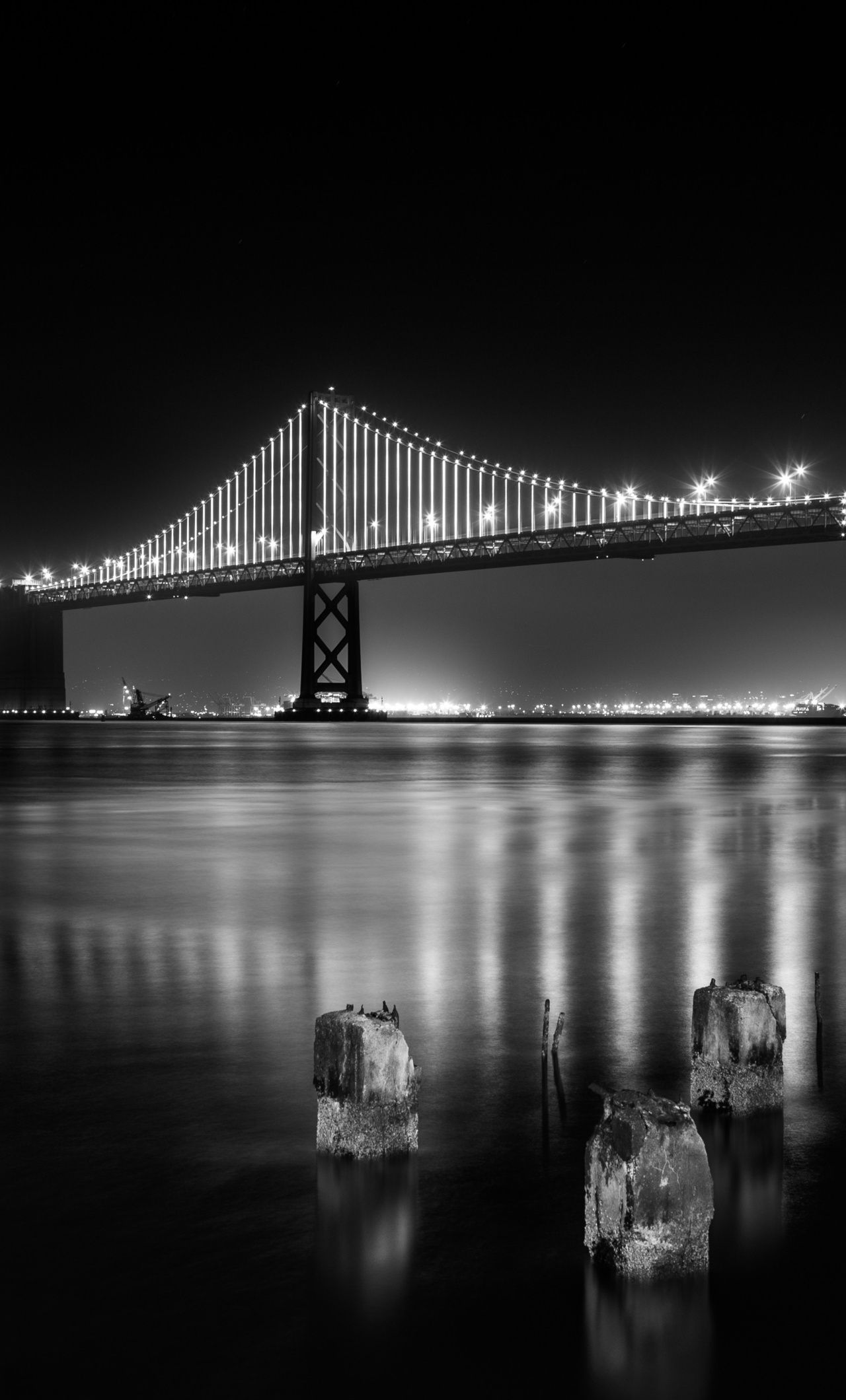 San Francisco Bay Bridge At Night Time Monochrome 5k iPhone HD 4k Wallpaper, Image, Background, Photo and Picture - San Francisco