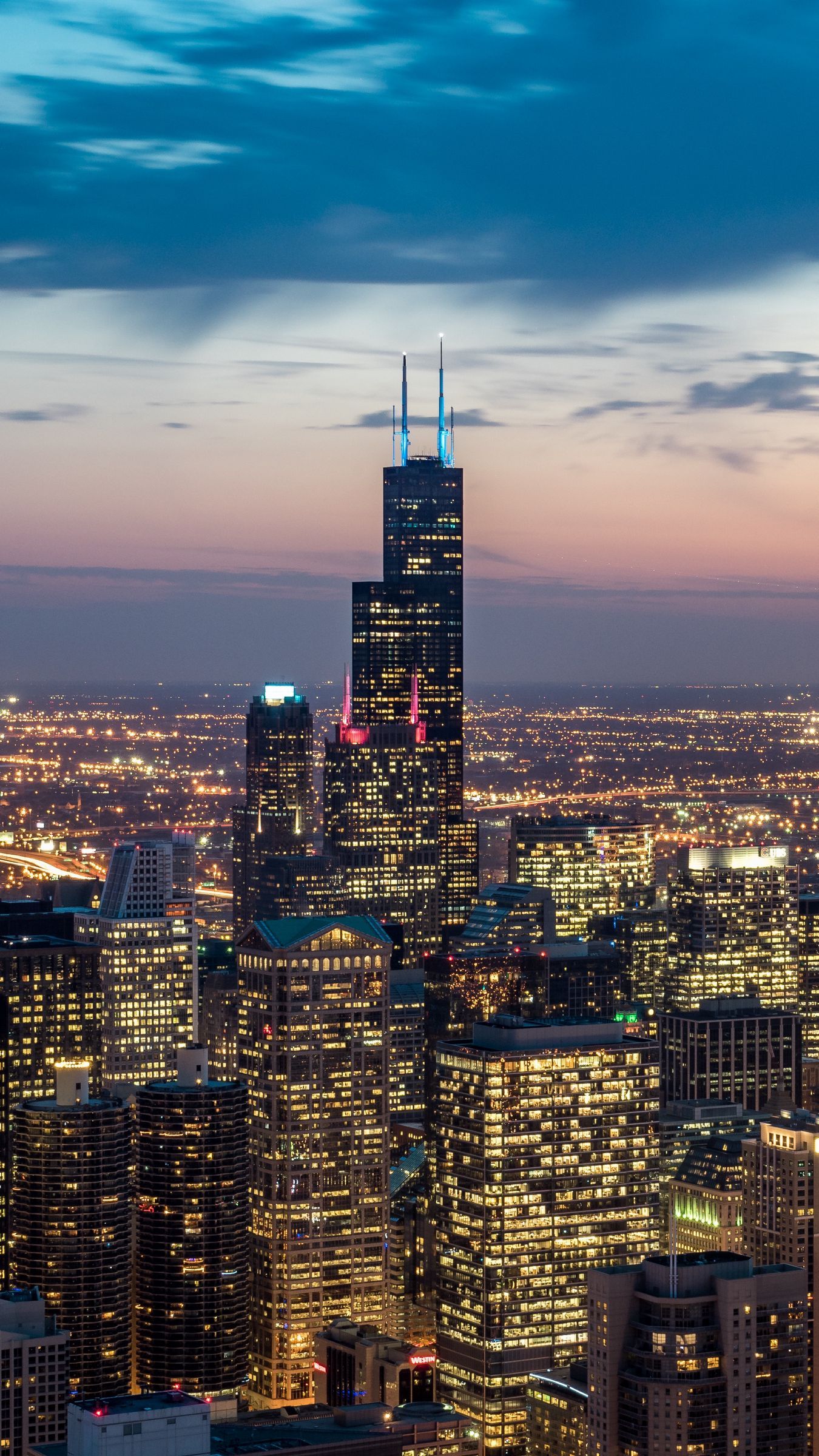 Download wallpaper 1350x2400 chicago, usa, skyscrapers, night iphone 8+/7+/6s+/for parallax HD background