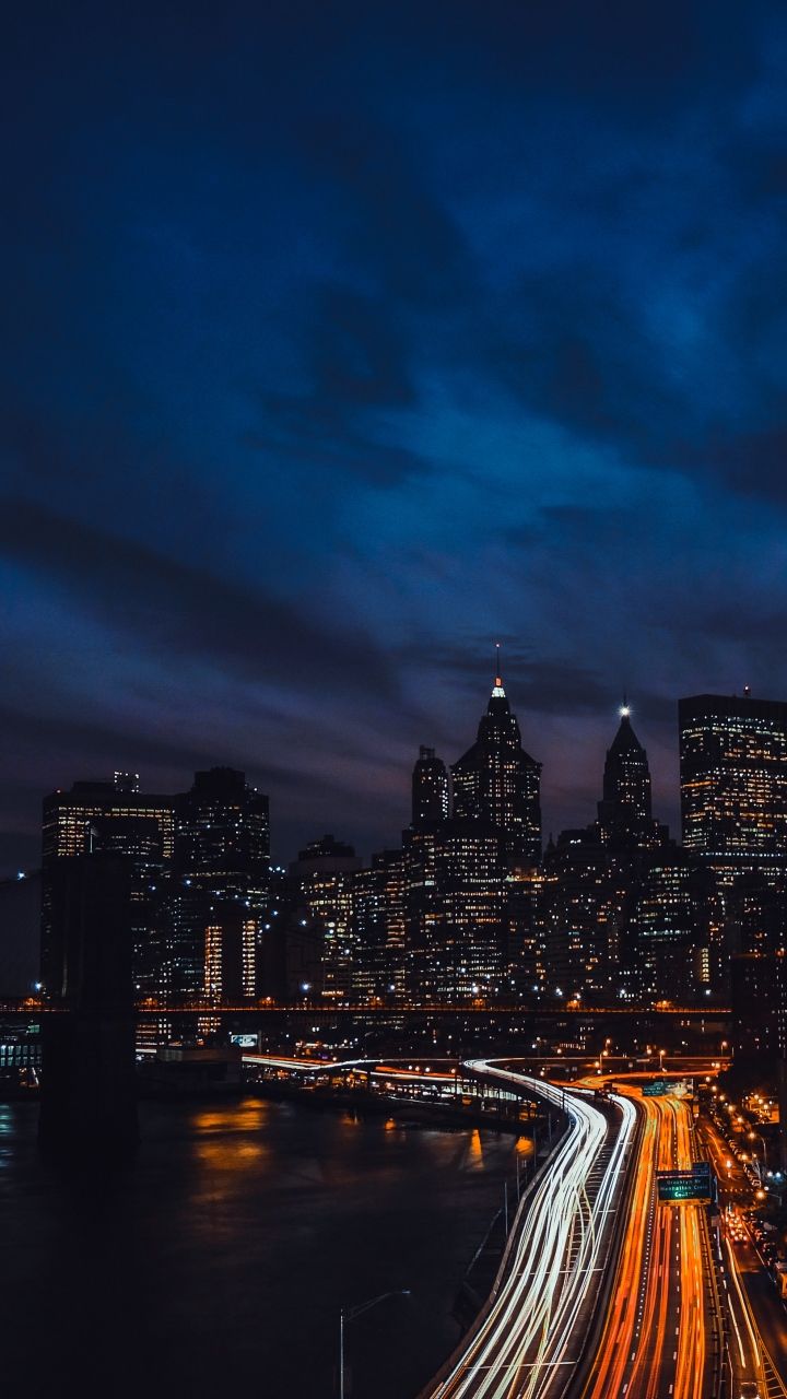 Night City Skyscrapers Night Bridge Wallpaper- [720x1280]