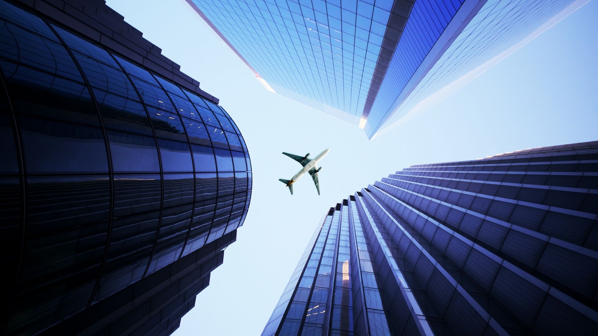 Skyscrapers Wallpaper 4K, Airplane, High rise building