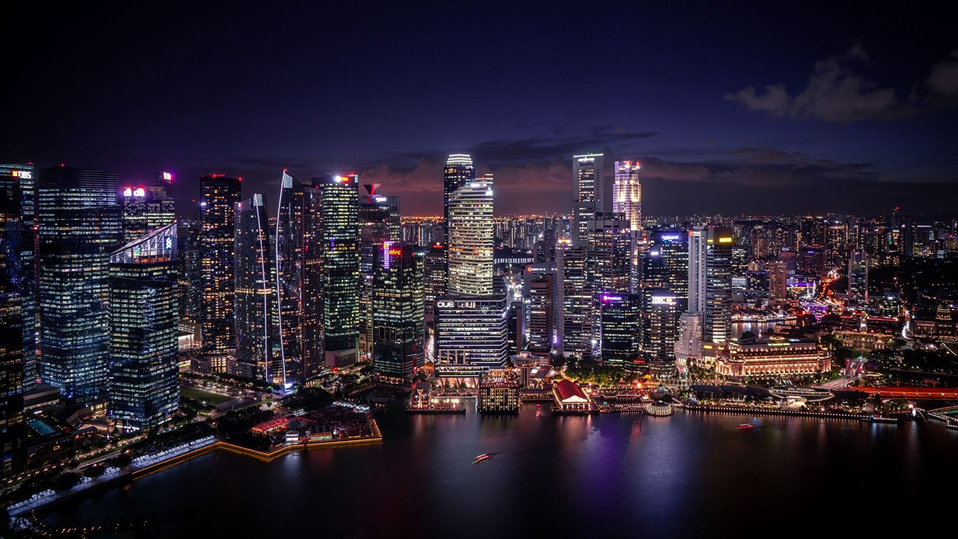 Picture Singapore night time Skyscrapers Cities Building 1920x1080