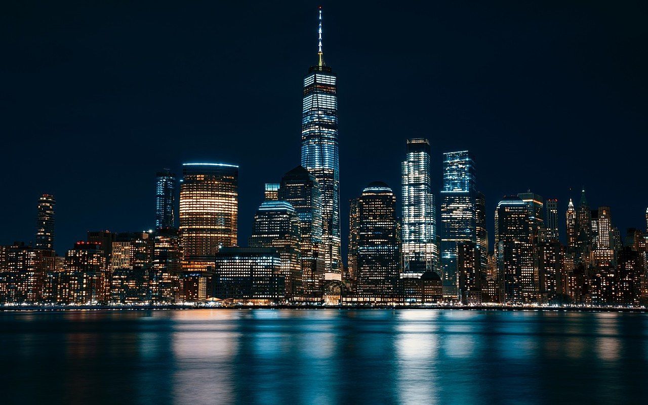 Usa World Trade Center Skyscrapers Reflection Night Skyline