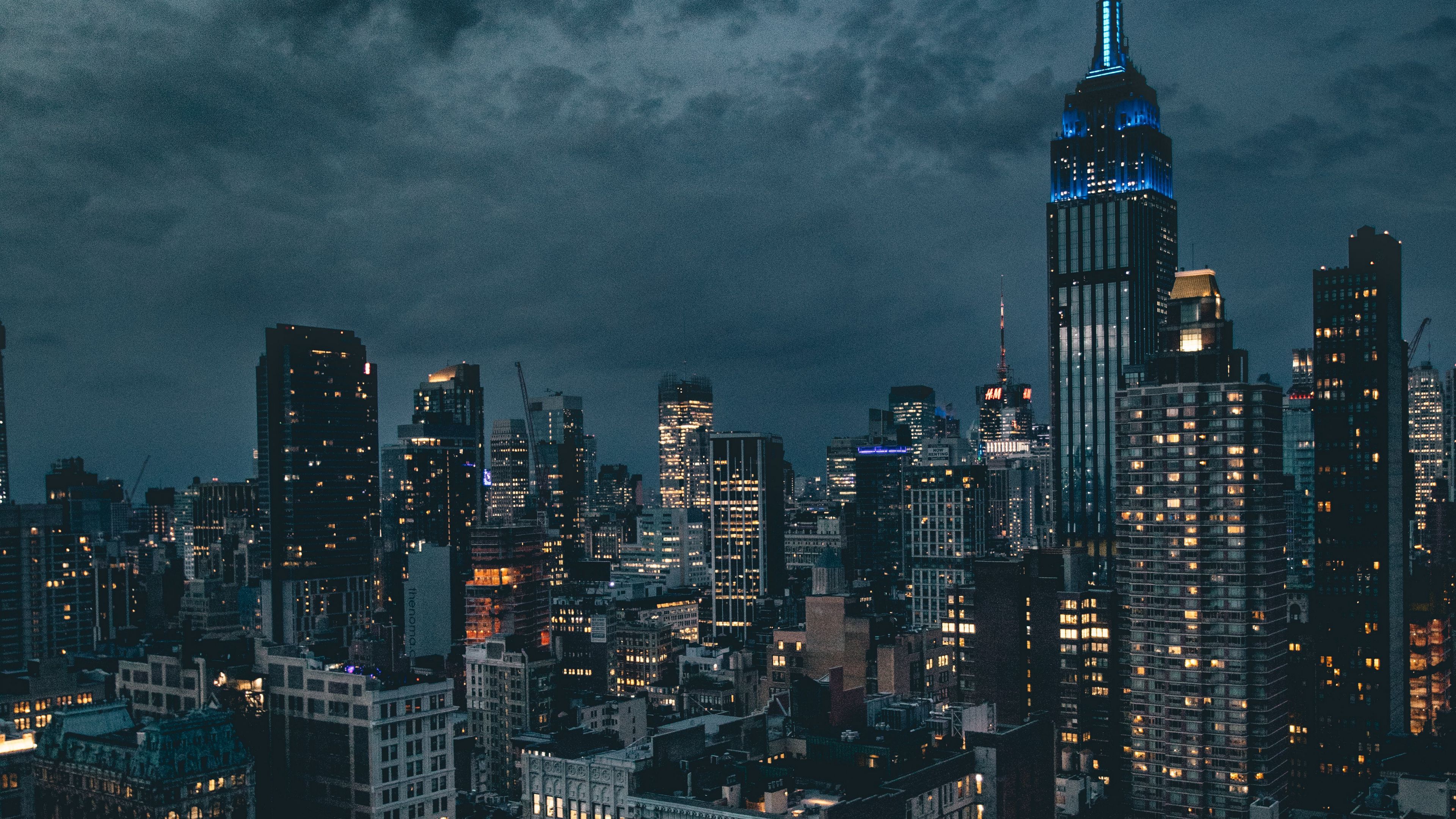 Download wallpaper 3840x2160 night city, skyscrapers, city lights, new york, usa, night, clouds 4k uhd 16:9 HD background