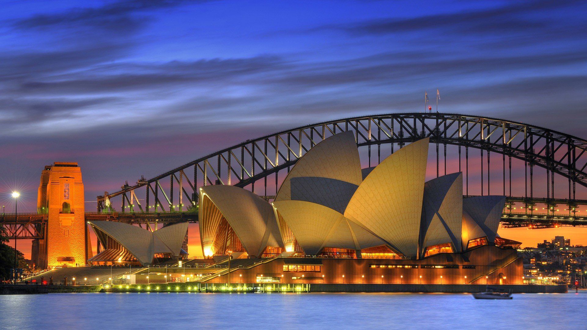 Night bridges opera house Australia Harbor Sydney Opera House wallpaperx1080