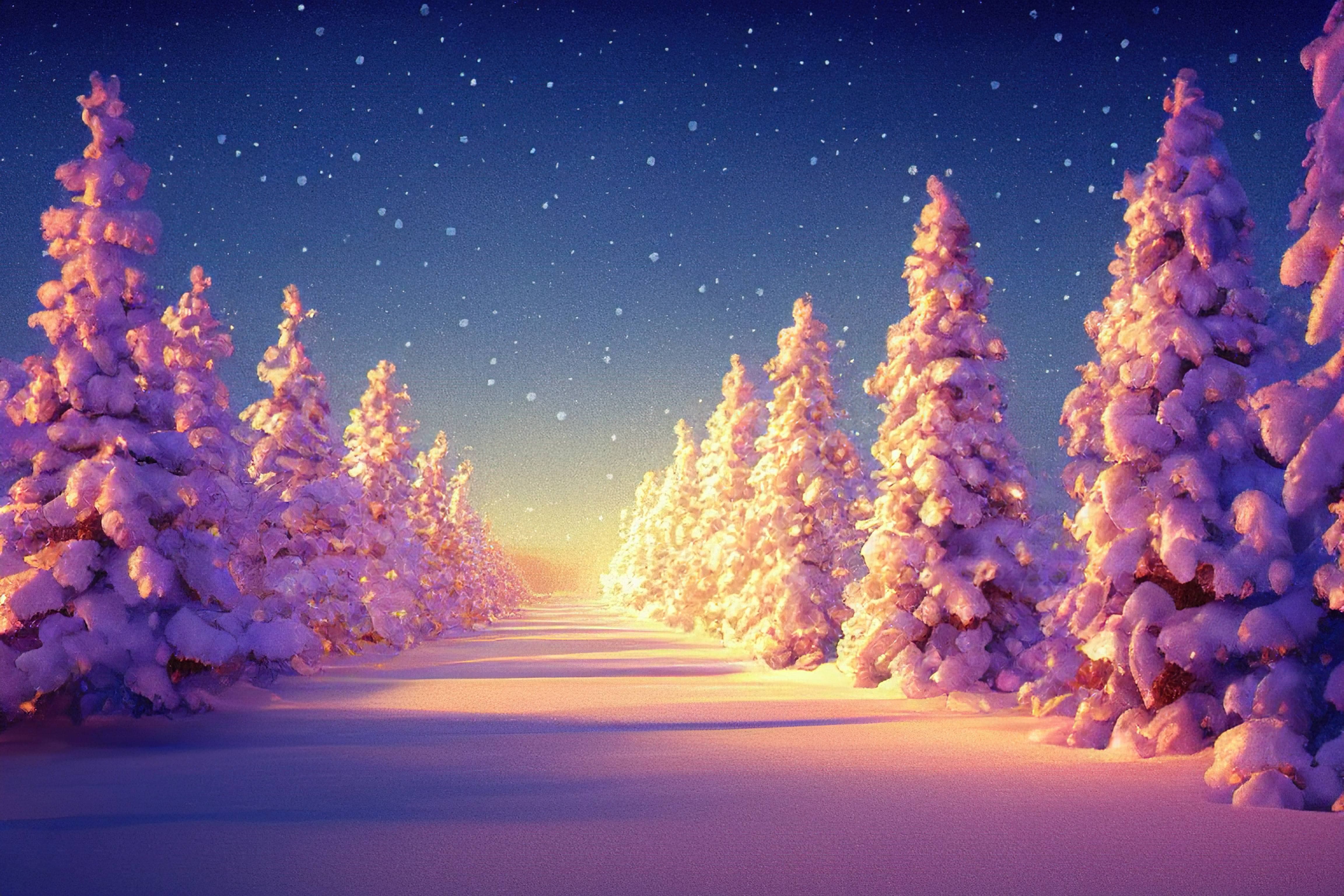 A snowy landscape with trees