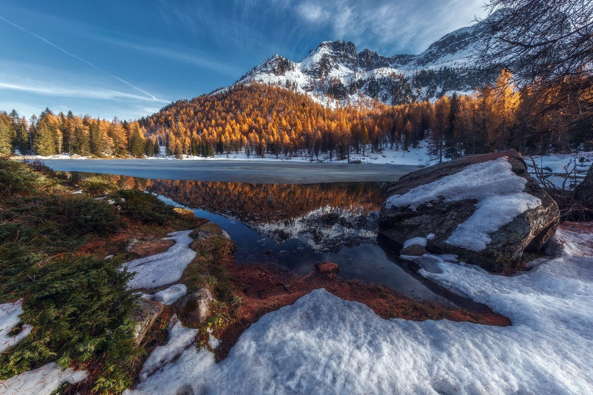 Winter Lake Snowy Mountain Landscape Wallpaper, HD Nature 4K Wallpaper, Image and Background