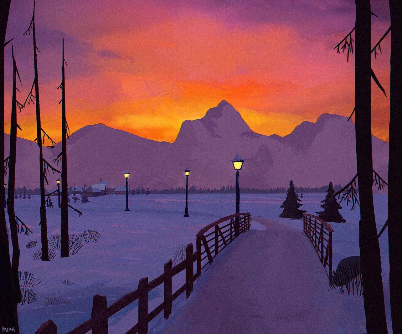 Snowy landscape painting