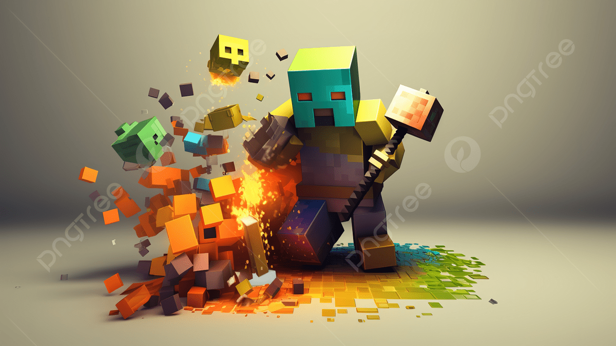 Minecraft Desktop Wallpaper With An Axe And An Explosion Of Cubes Background, How To Make Picture 1920x1080 Background Image And Wallpaper for Free Download