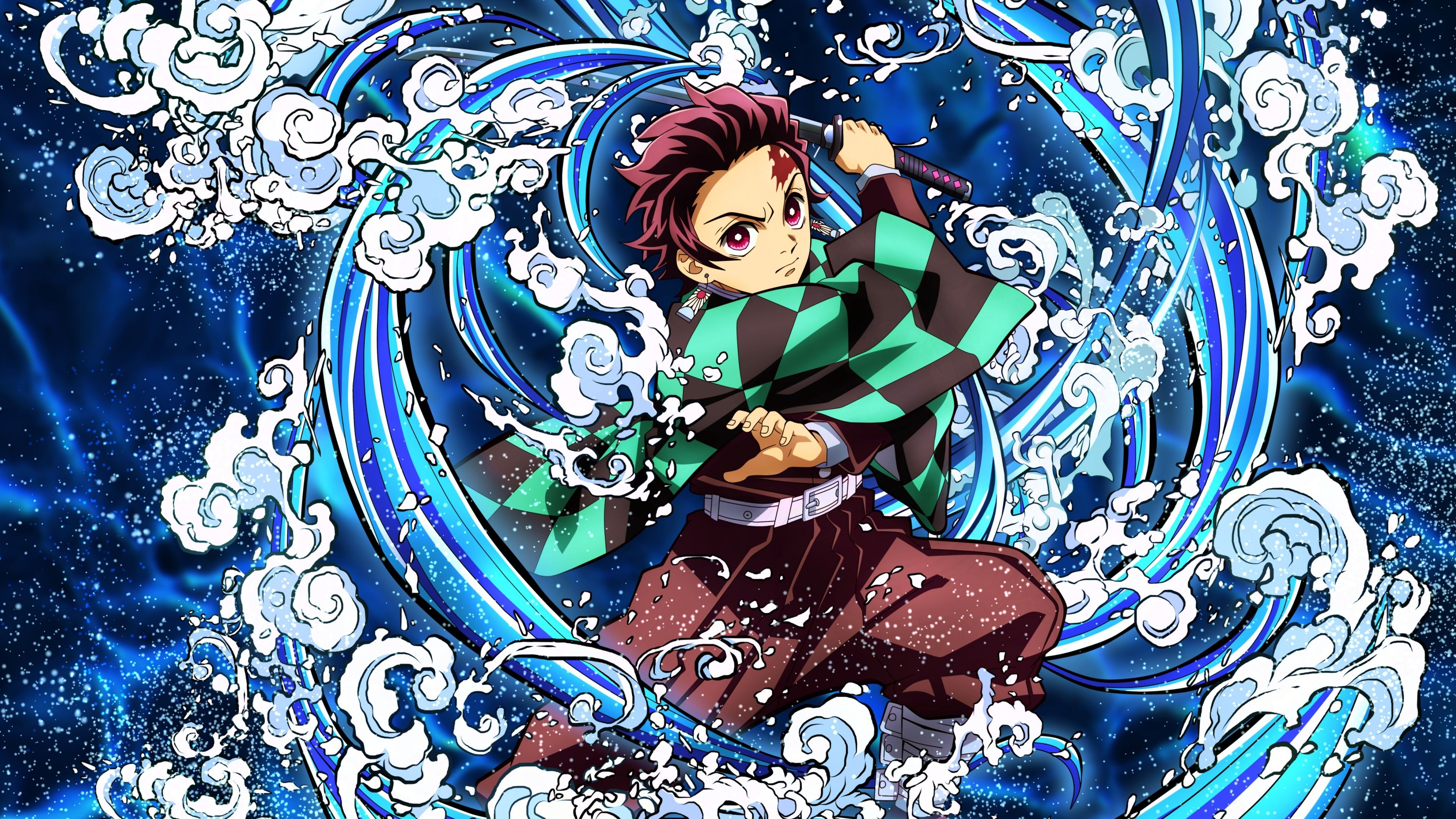 Demon Slayer Tanjiro Kamado Water Breathing 5K Wallpaper