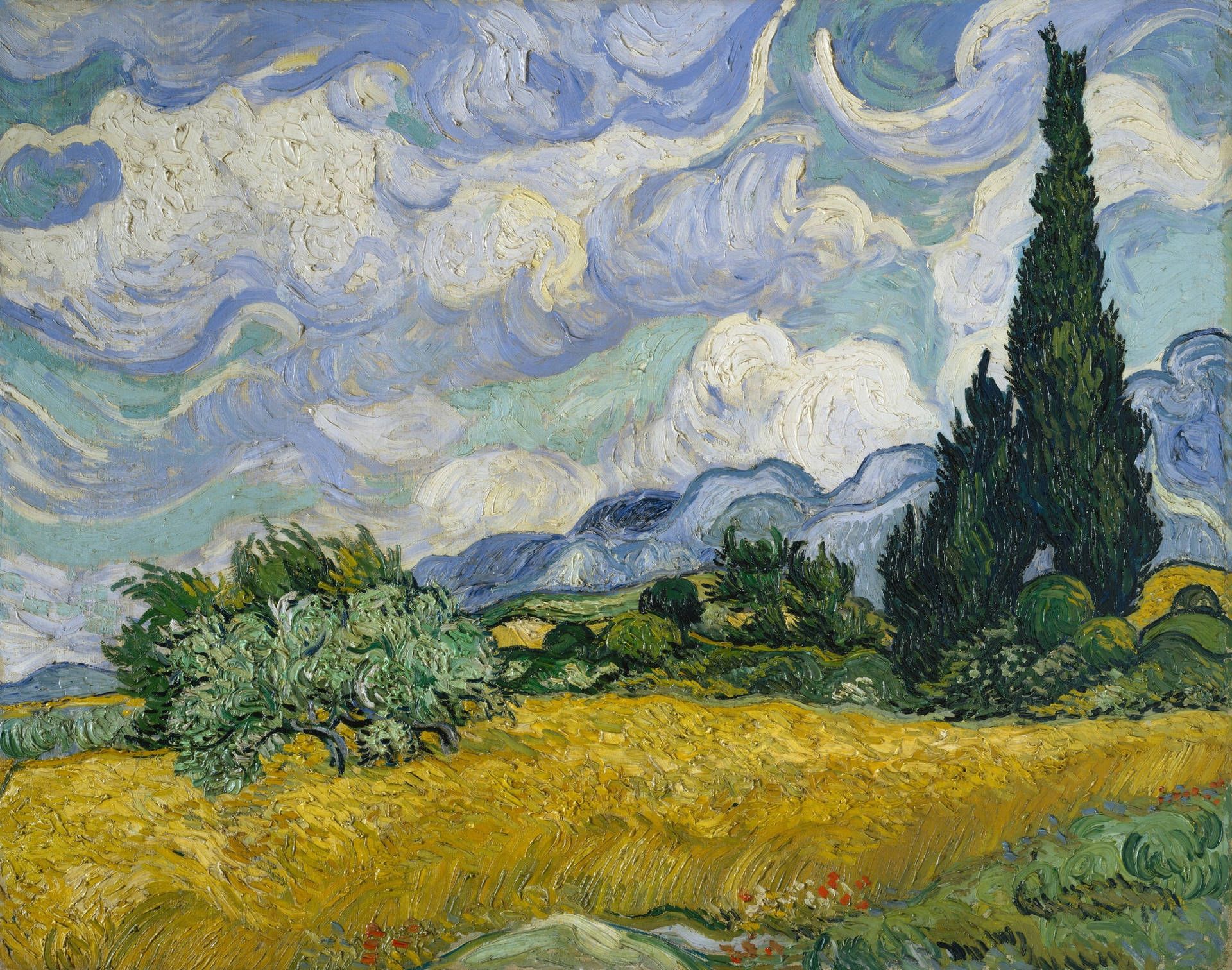 Download Van Gogh Wheatfield With Cypresses Wallpaper