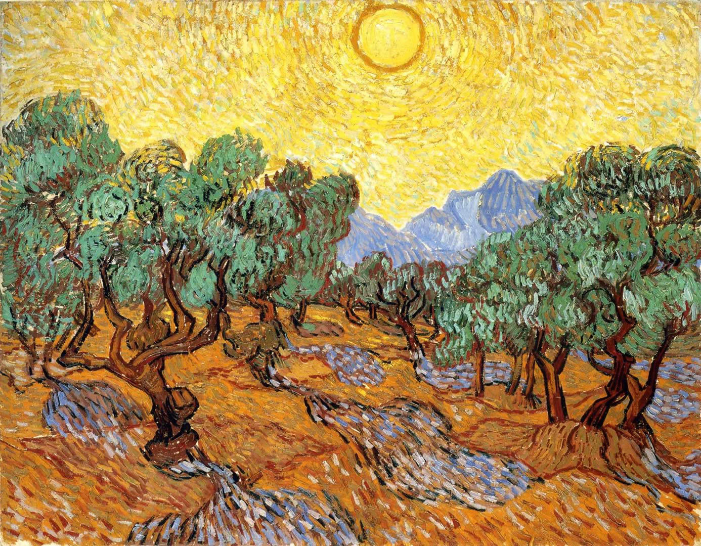 Olive Trees With Yellow Sky And Sun Van Gogh Wallpaper Image