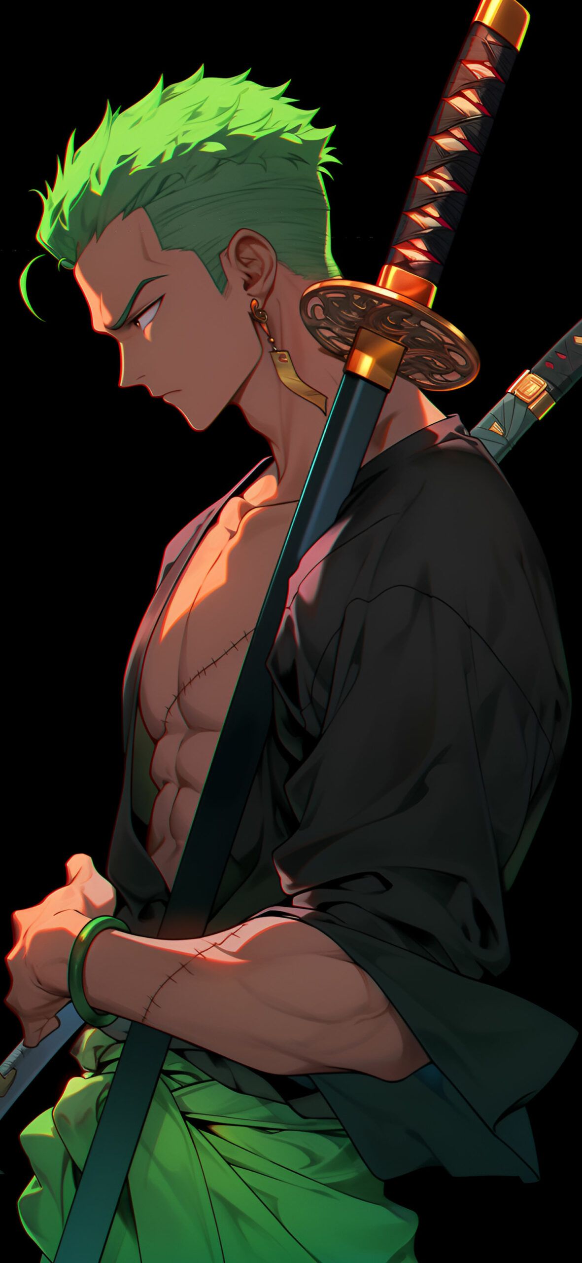 One Piece Roronoa Zoro & Swords Black Wallpaper for iPhone 4k