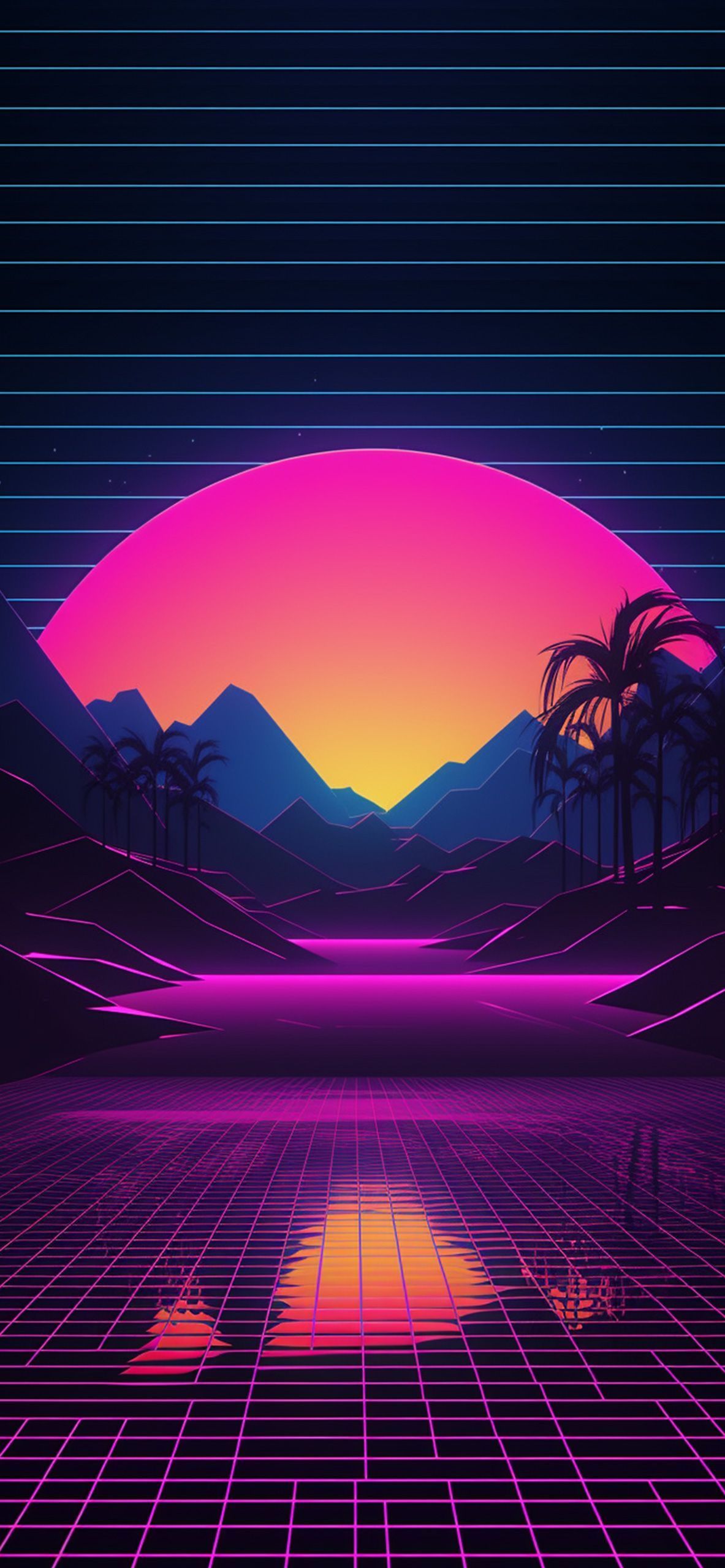 Synthwave Mountain & Sunset Wallpaper Wallpaper. Sunset wallpaper, Synthwave, Anime scenery wallpaper