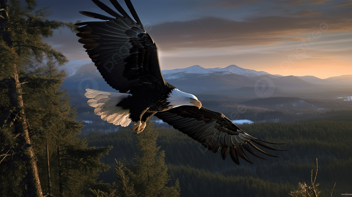 Bald Eagle Is Flying Over A Mountain Range At Sunset Background, Soaring Eagle Picture Background Image And Wallpaper for Free Download