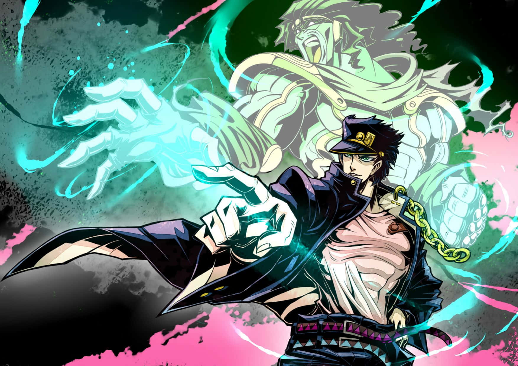 Download Jotaro Kujo, a fearless hero from Jojo's Bizarre Adventure Wallpaper