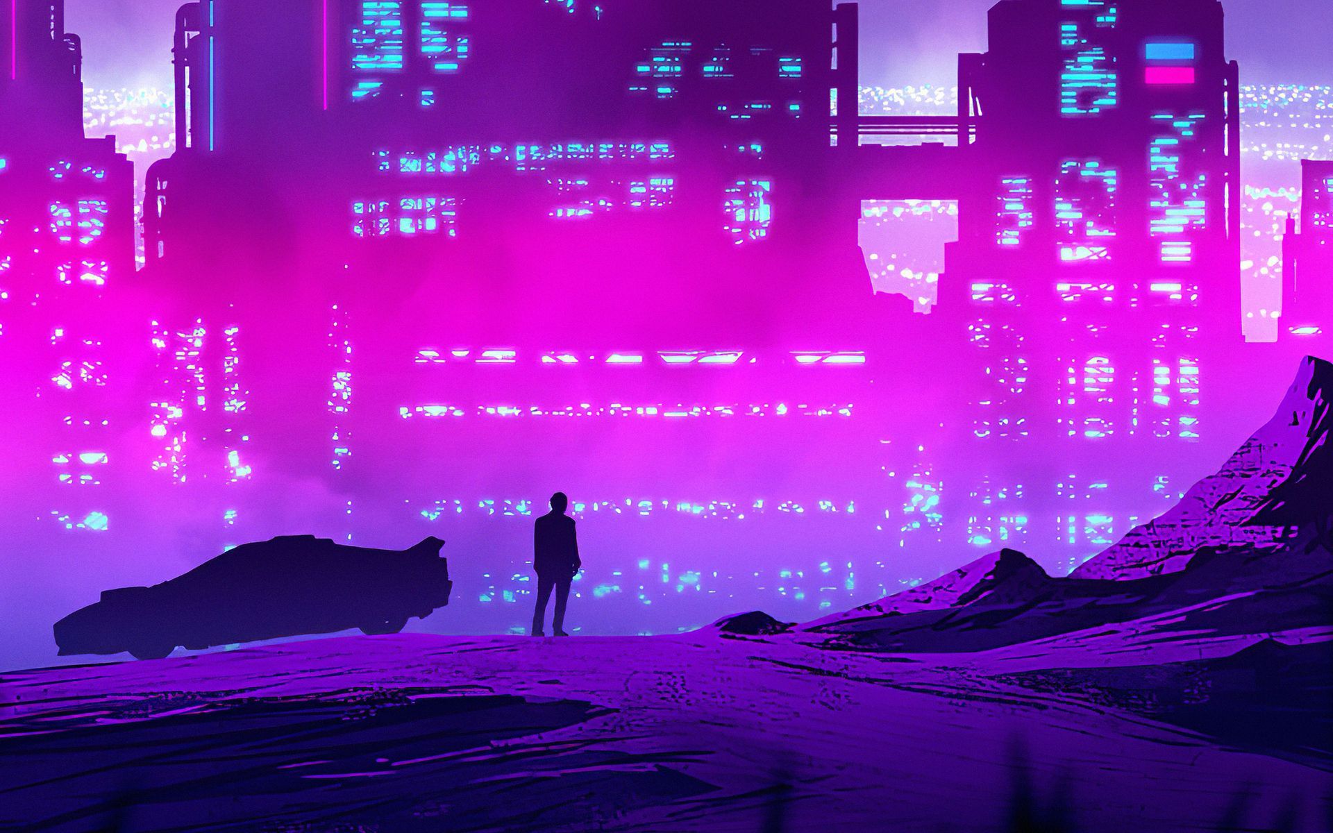 Synthwave Purple City 1080P Resolution HD 4k Wallpaper, Image, Background, Photo and Picture