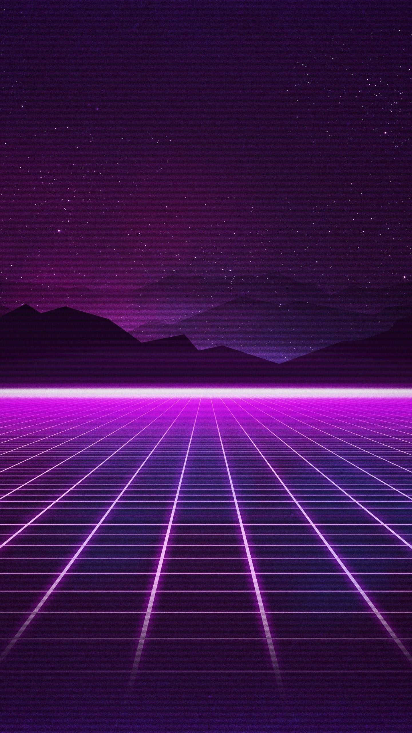 Wallpaper / Artistic Retro Wave, Mountain, Synthwave, Purple, Grid, 1440x2560 Phone Wallpaper