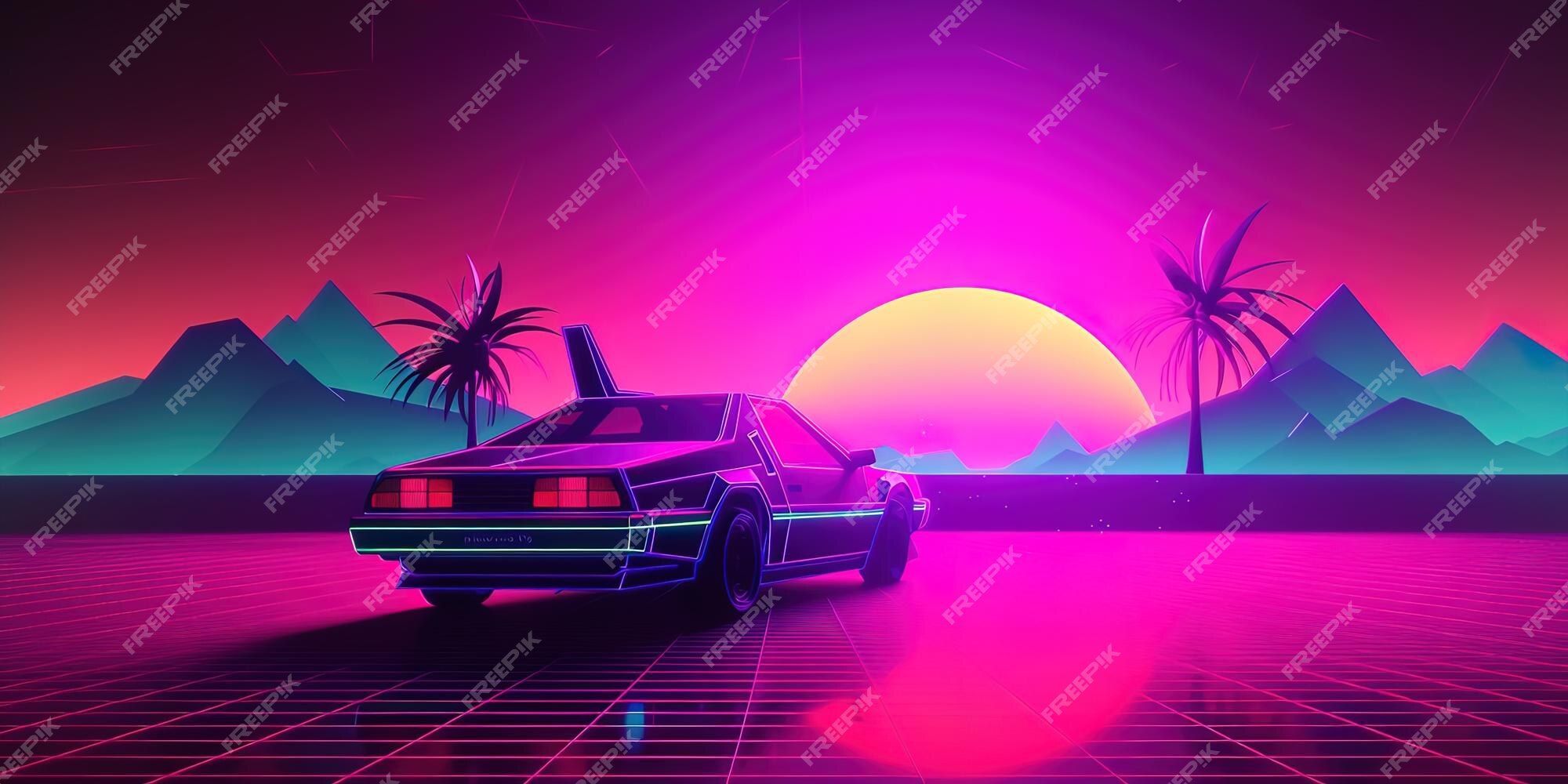 Premium Photo. Aesthetically pleasing synthwave retrowave wallpaper that will transport you back to