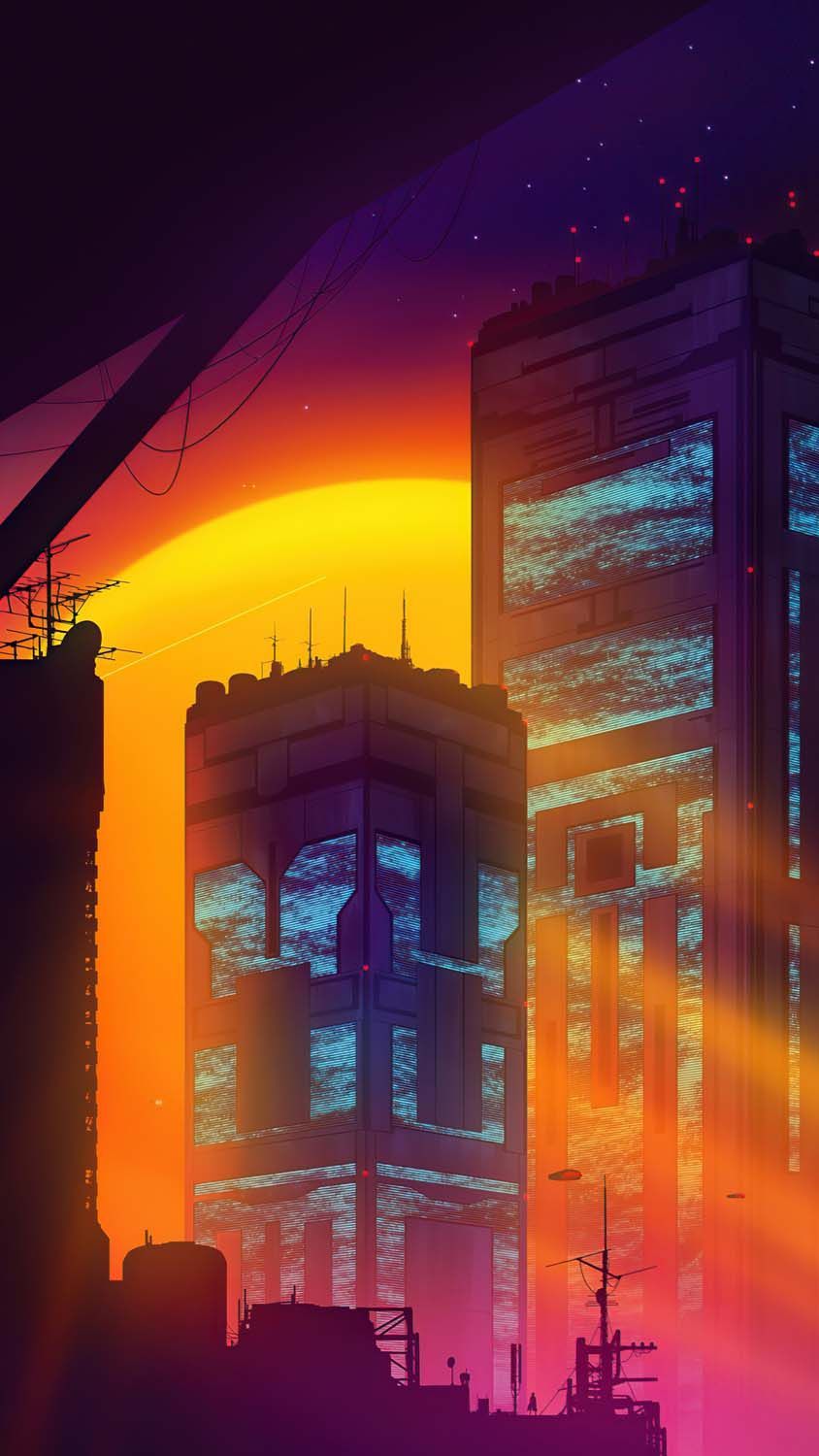 Synthwave Buildings iPhone Wallpaper HD