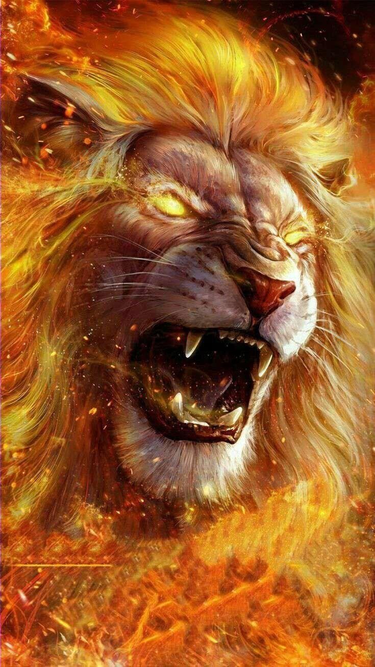 Roaring Fire Lion Wallpaper Download