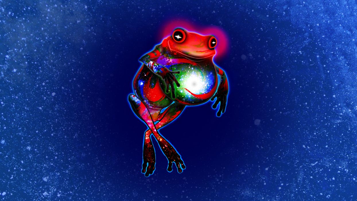 Animal frog psychedelic sci fi space planets stars humor art wallpaperx1080