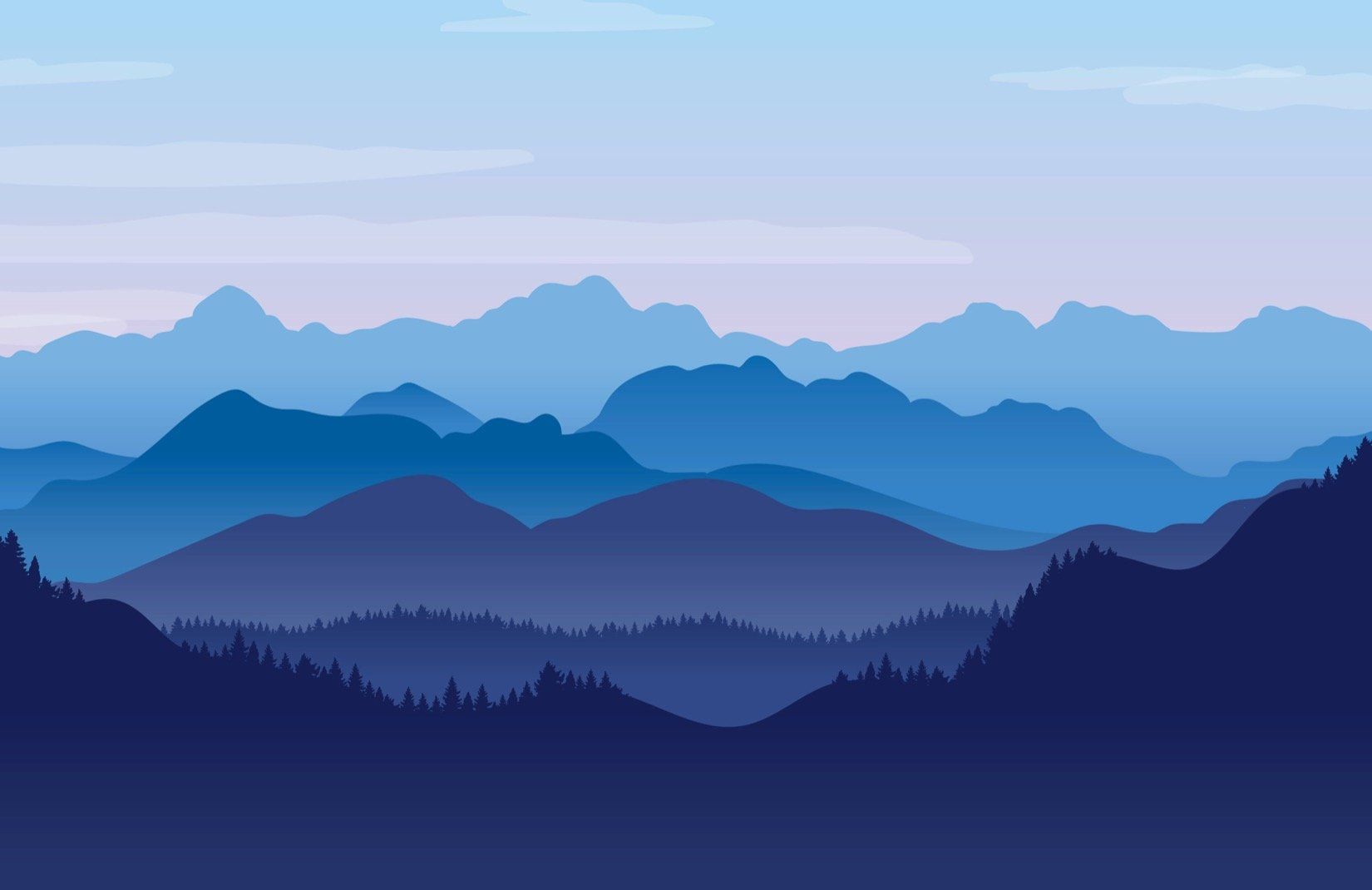 Blue Illustrated Mountains Wallpaper Mural