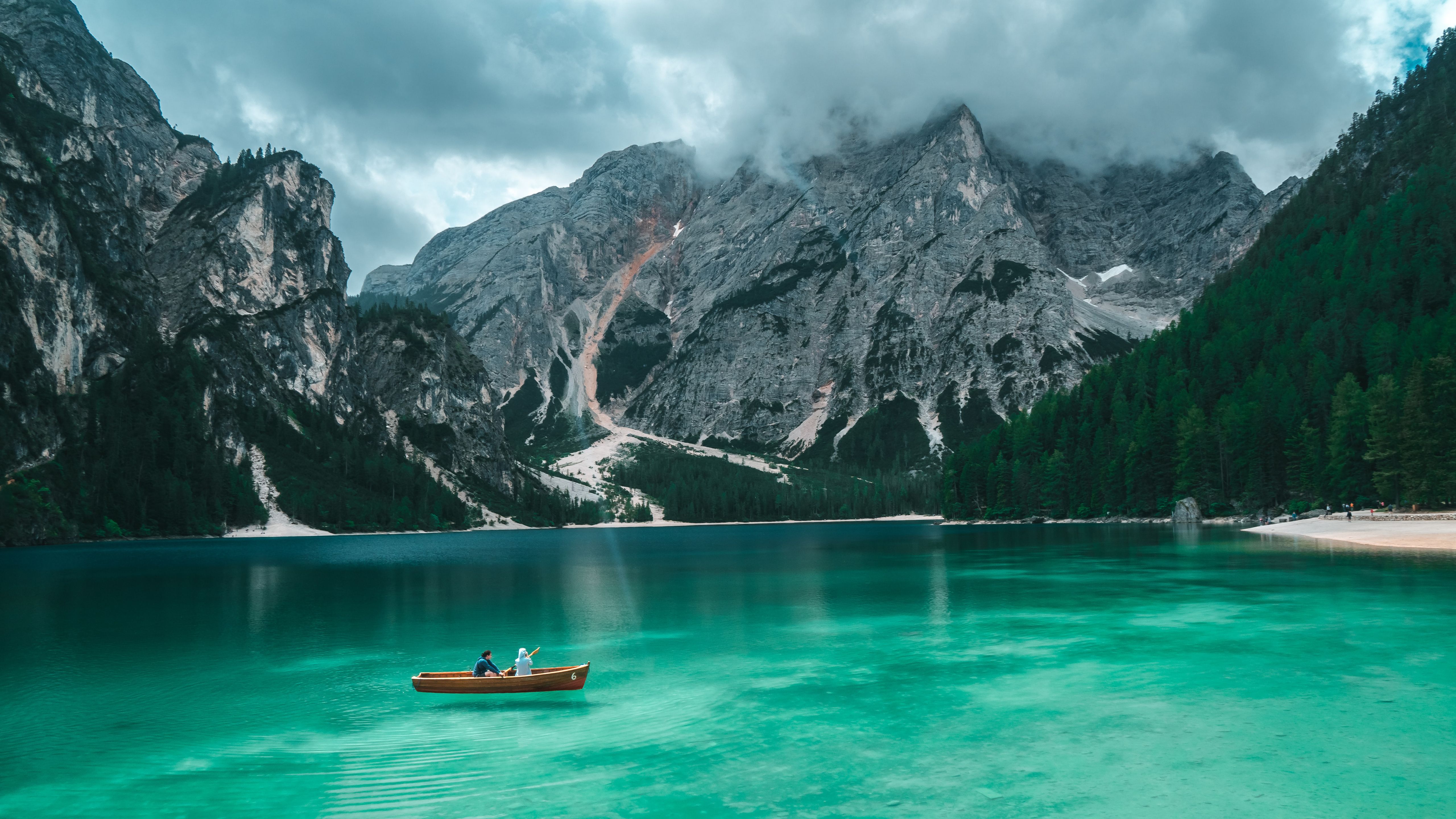 Lake Mountain Clouds Trees 4K 5K HD Wallpaper