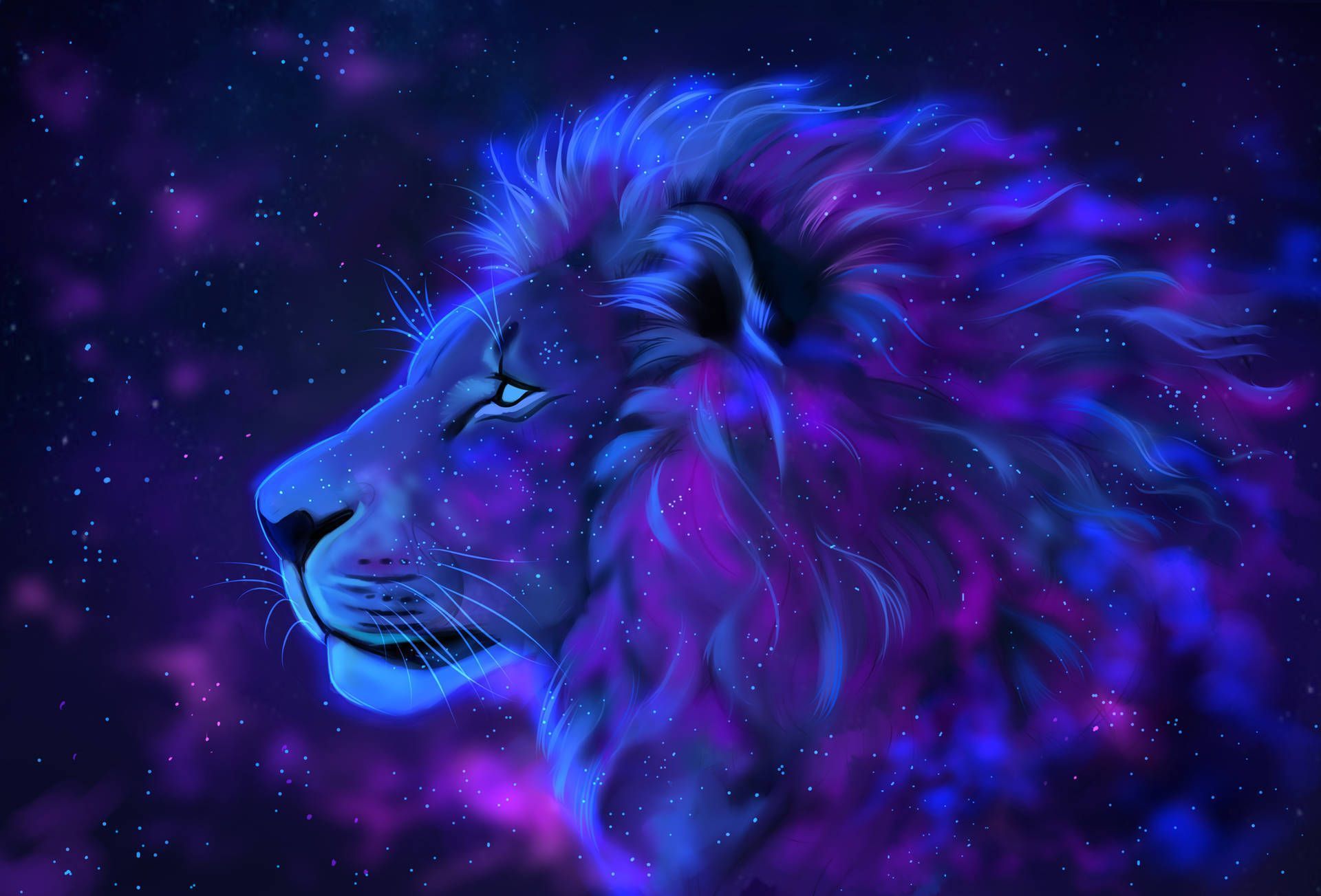 Download Mystic Galaxy Lion Gazing into the Universe Wallpaper