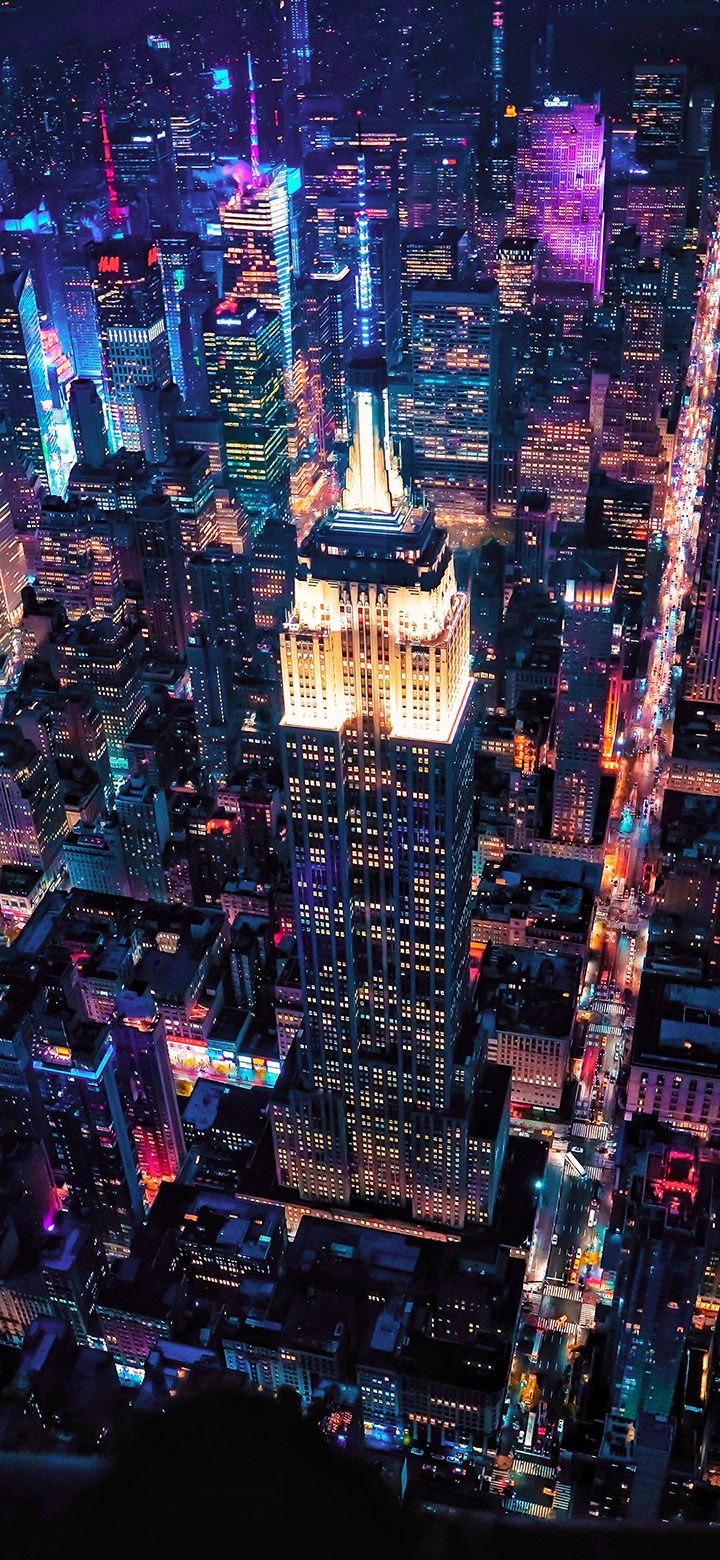 Aerial View Of The Dark City Buildings 4K Phone Wallpaper