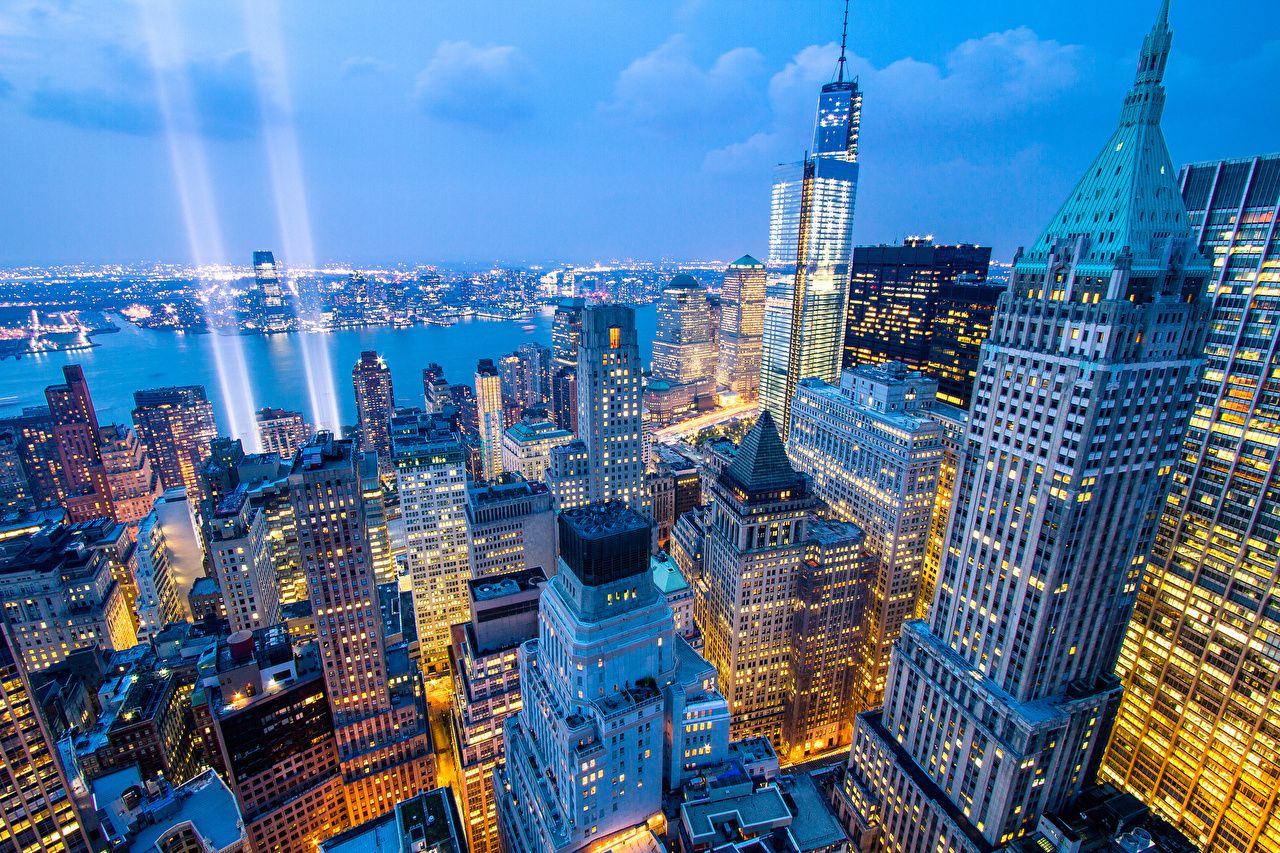 Desktop Wallpaper New York City USA Night From above Skyscrapers