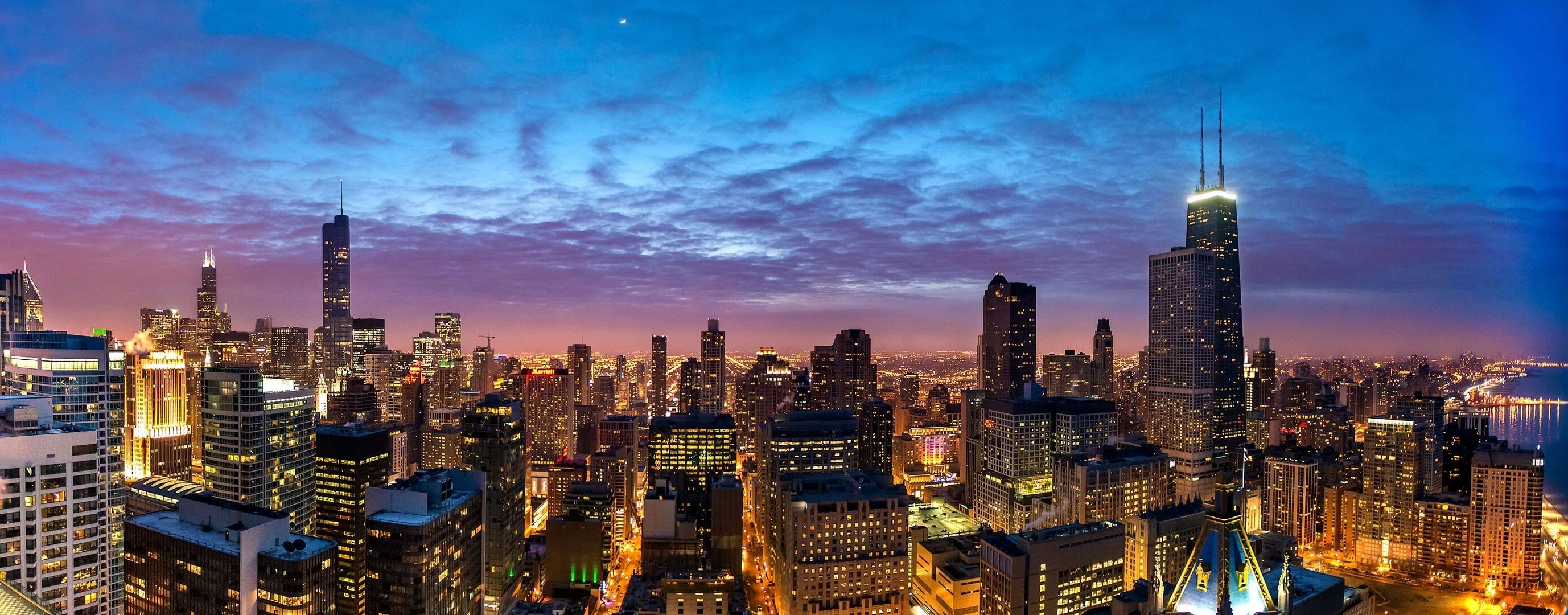 Chicago buildings skyscrapers view night city skyscraper window wallpaperx1080