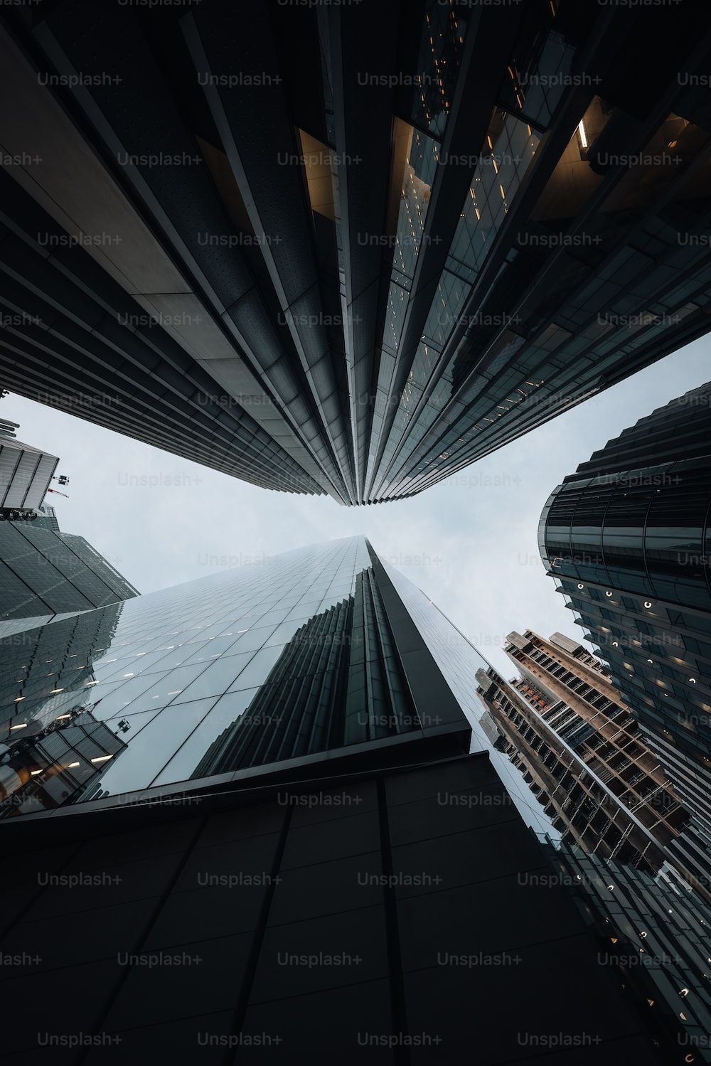 Looking up at skyscrapers from the ground photo