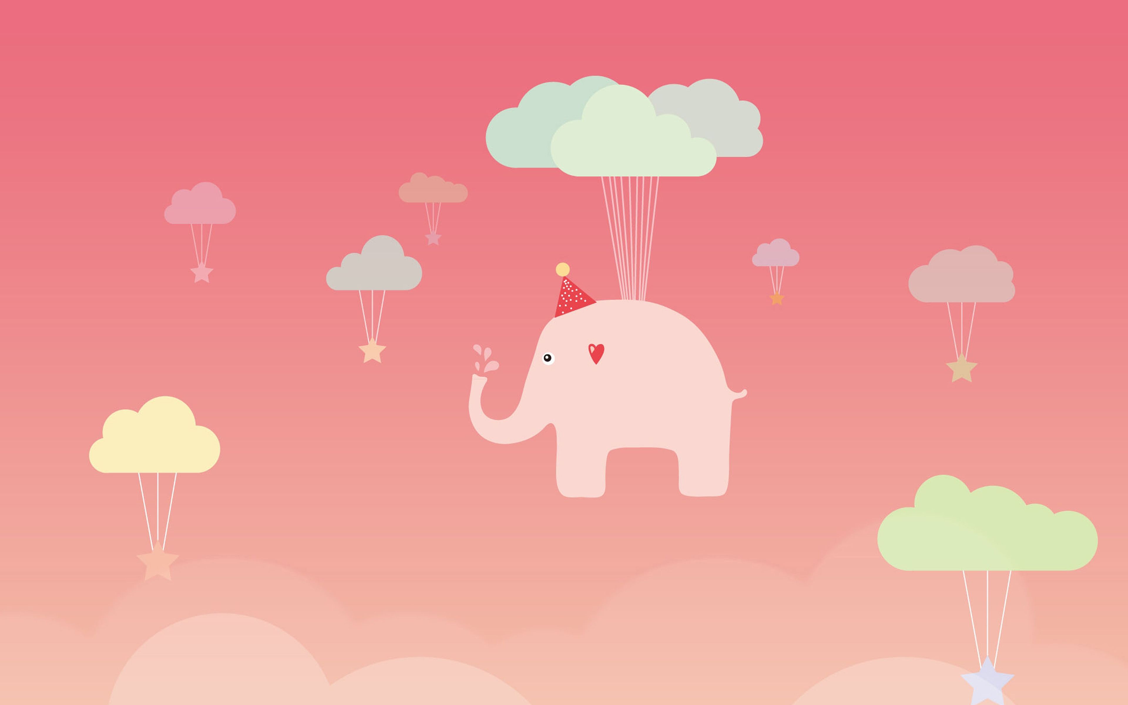 wallpaper for desktop, laptop. cute elephant illustration art pink fly