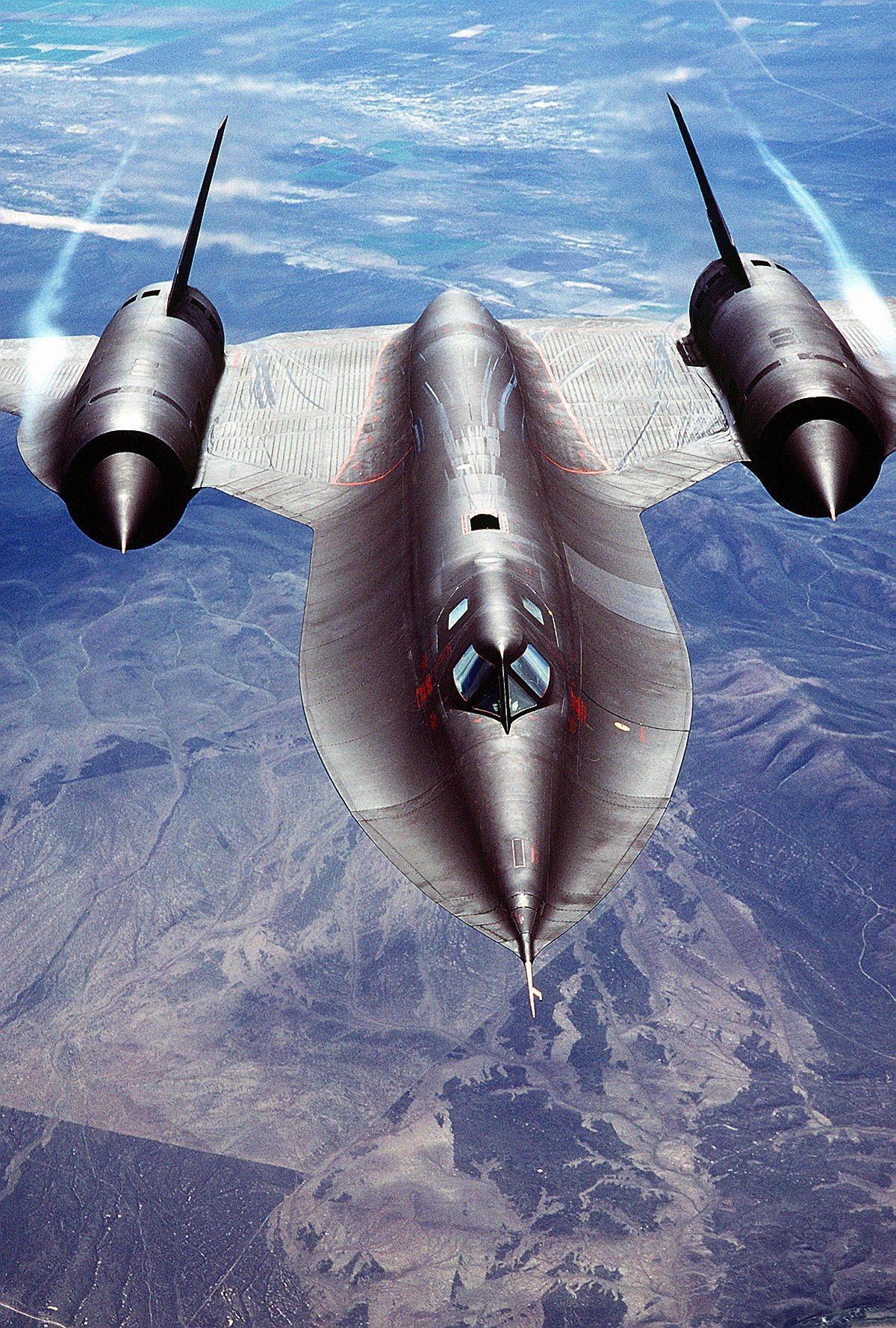 An Air To Air Front View Of An SR 71A Strategic Reconnaissance Aircraft. The SR 71 Is Unofficially Known As The Blackbird. DF ST 89