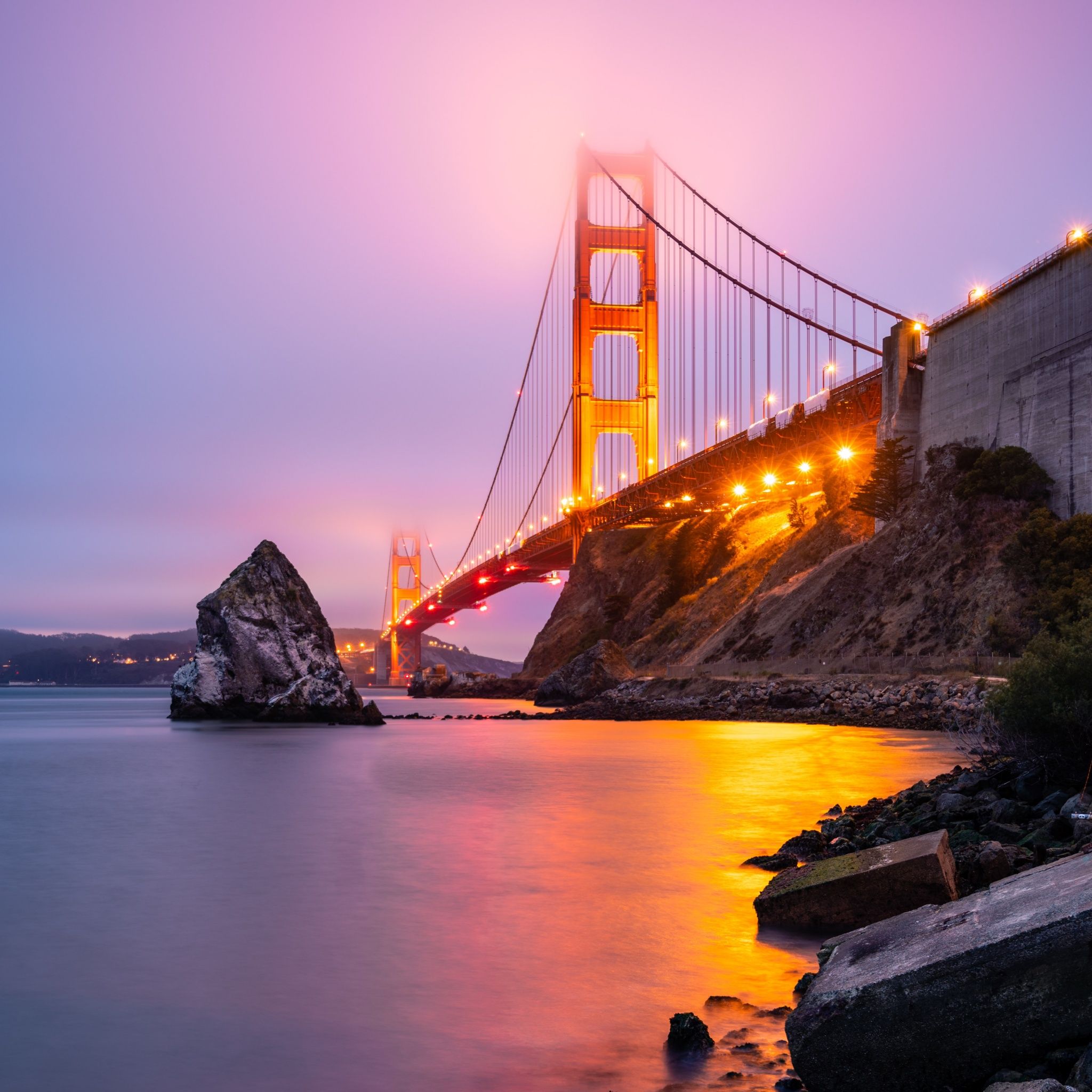 Golden Gate Bridge Wallpaper 4K, San Francisco, Sunset, Lights