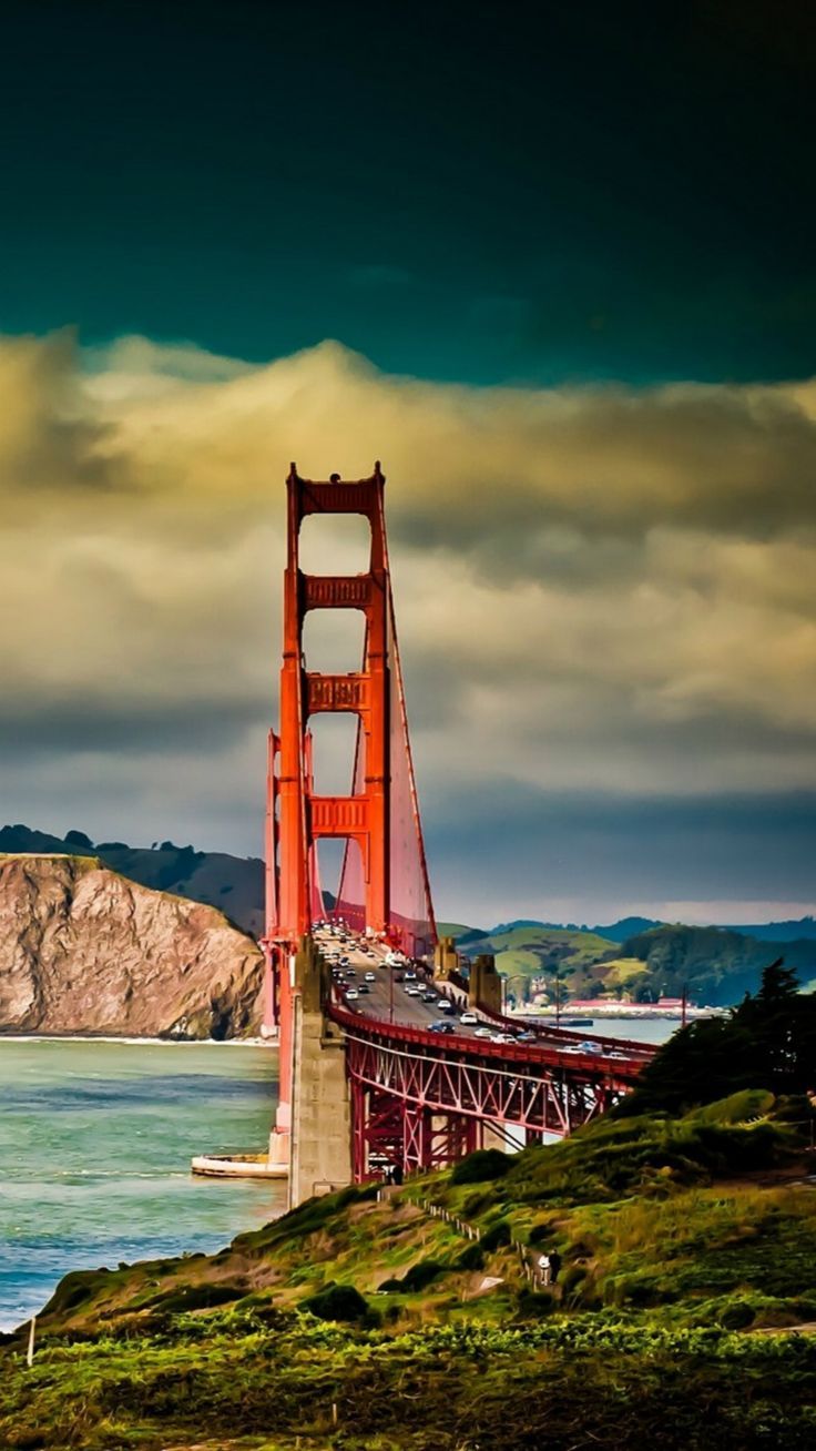 San Francisco Bridge Mountain Landscape iPhone 6 Wallpaper Download. iPhone Wallpaper, iPad wallpa. Puente de san francisco, Hermosos paisajes, Lugares hermosos