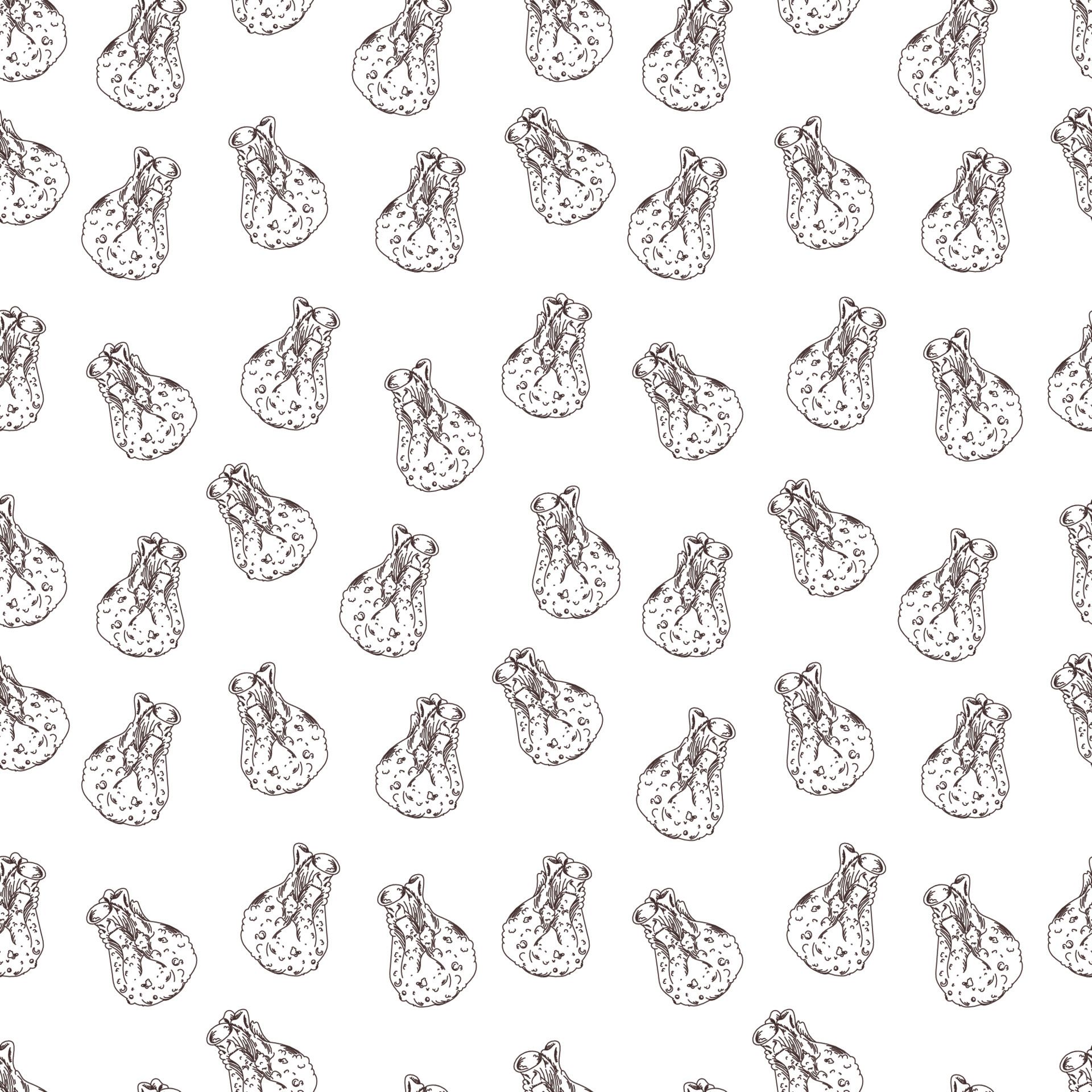 Dumplings seamless pattern. Wontons, Baozi, Jiaozi, Dimsams for Chinese dumplings. Asian cuisine. Doodle. Suitable for wallpaper, web page background, surface textures, textiles