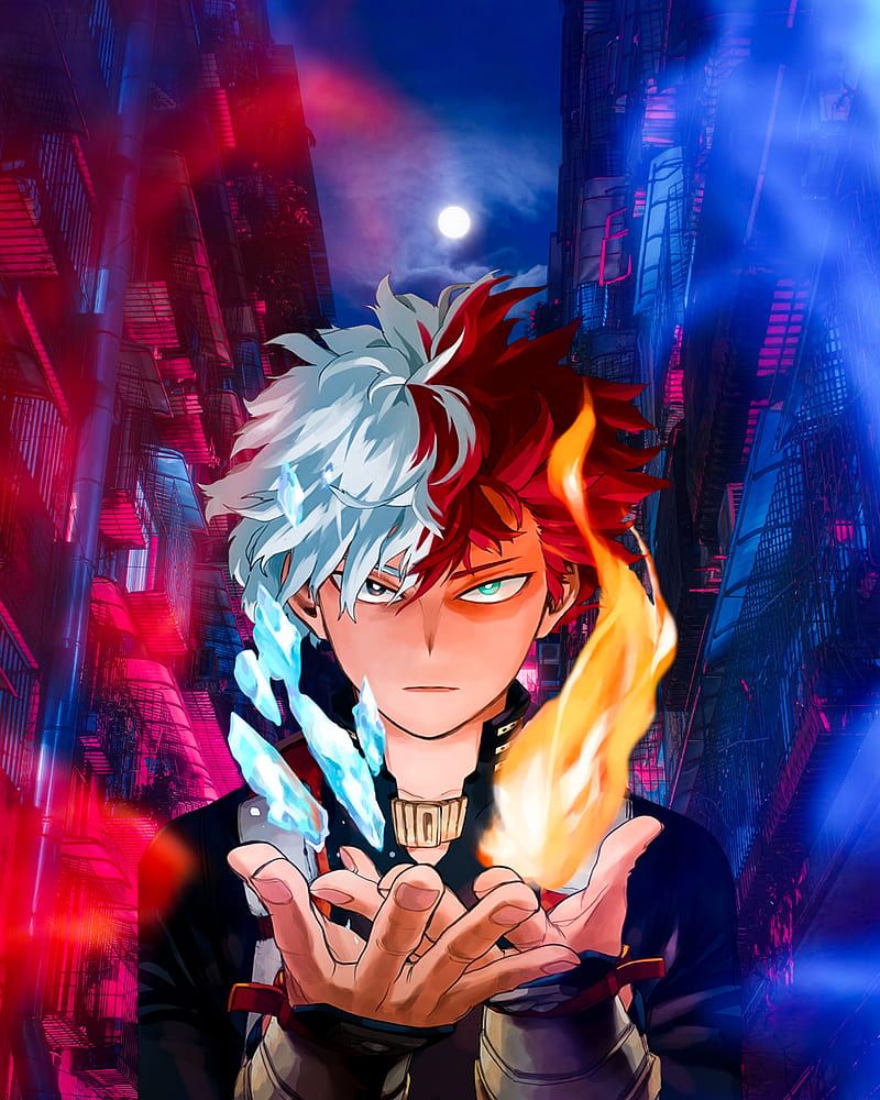 Shoto Todoroki, electric blue, art, mha, Todoroki, my hero academia, my hero academia, HD phone wallpaper