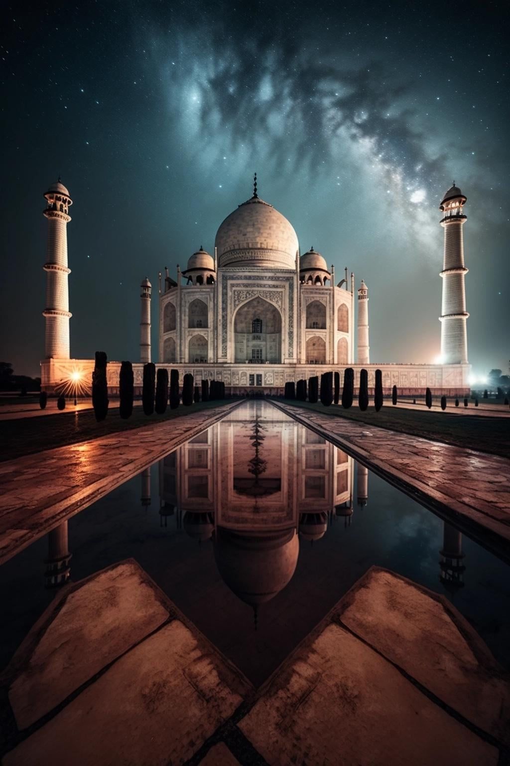 I don't know what's more breathtaking Taj Mahal or the galaxy behind it