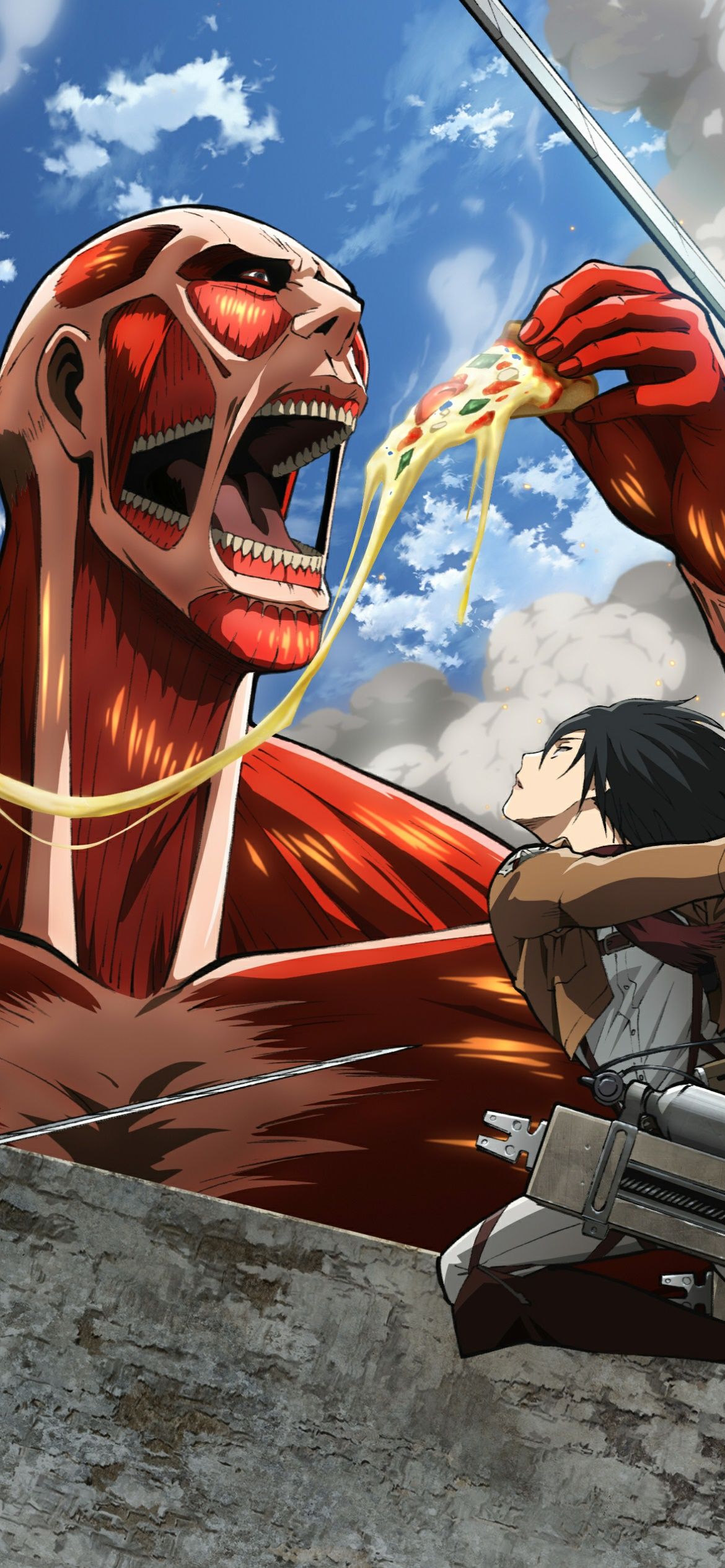 Anime Attack On Titan, Mikasa Ackerman, Colossal Titan, Shingeki No Kyojin, 1170x2532 Phone HD Wallpaper