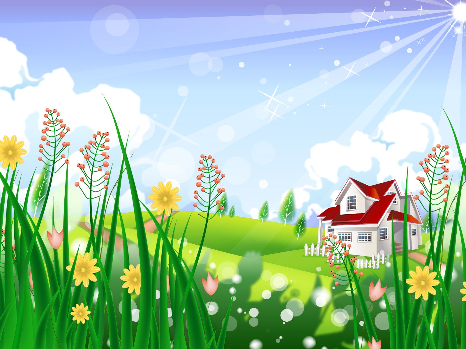 Green grass, the sun shine Powerpoint Templates, Nature PPT Background and Templates